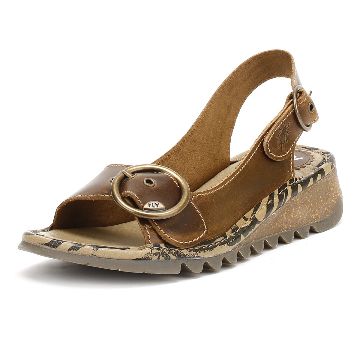 Infinity Leather Women's Tan Fly London Leather Wedge Sandals - Tram723fly In | Size: 4
