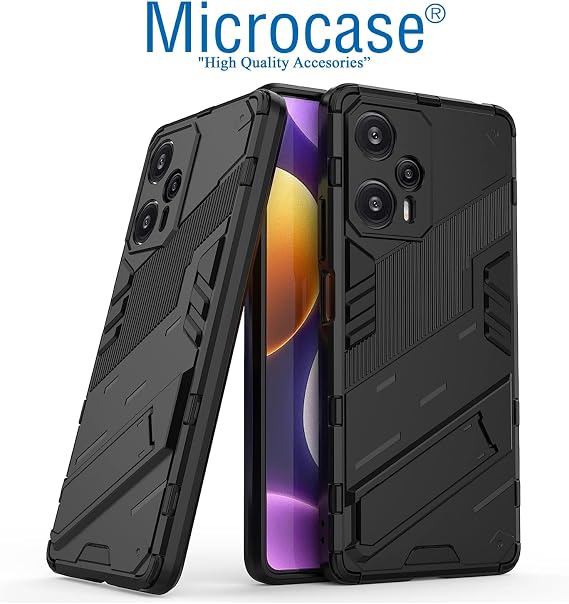 Microcase Xiaomi Poco F5 / Redmi Note 12 Turbo Matrix Serisi Armor Standlı Perfect Koruma Kılıf - Siyah AL3416