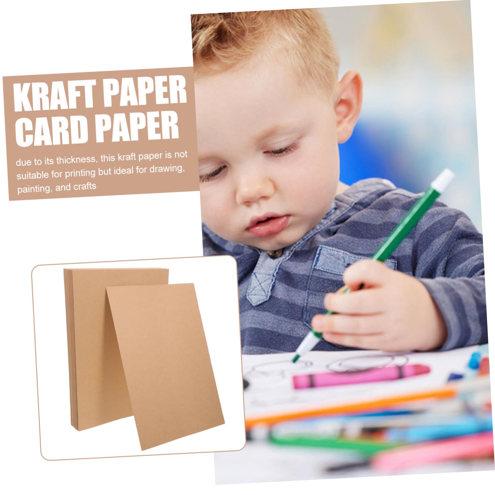 Uonlytech 100 Blatt Braunes Kraftpapier Kartonpapier 180g/m² Reißfest Unlinierte Karteikarten für Zeichnungen und Einladungskarten Bastelprojekte