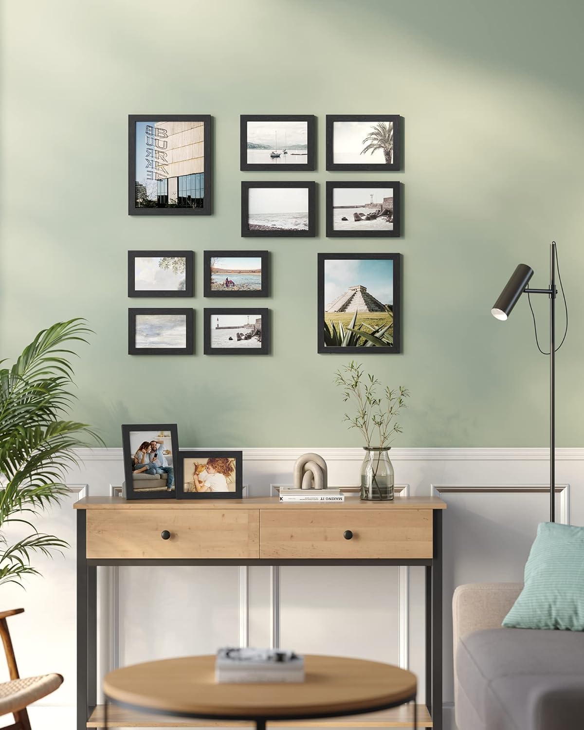 SONGMICS Cadres Photo, Lot de 10, Deux 20 x 25 cm, Quatre 13 x 18 cm, Quatre 10 x 15 cm, MDF, Protection en Plastique, MDF, Noir d'Encre RPF310H