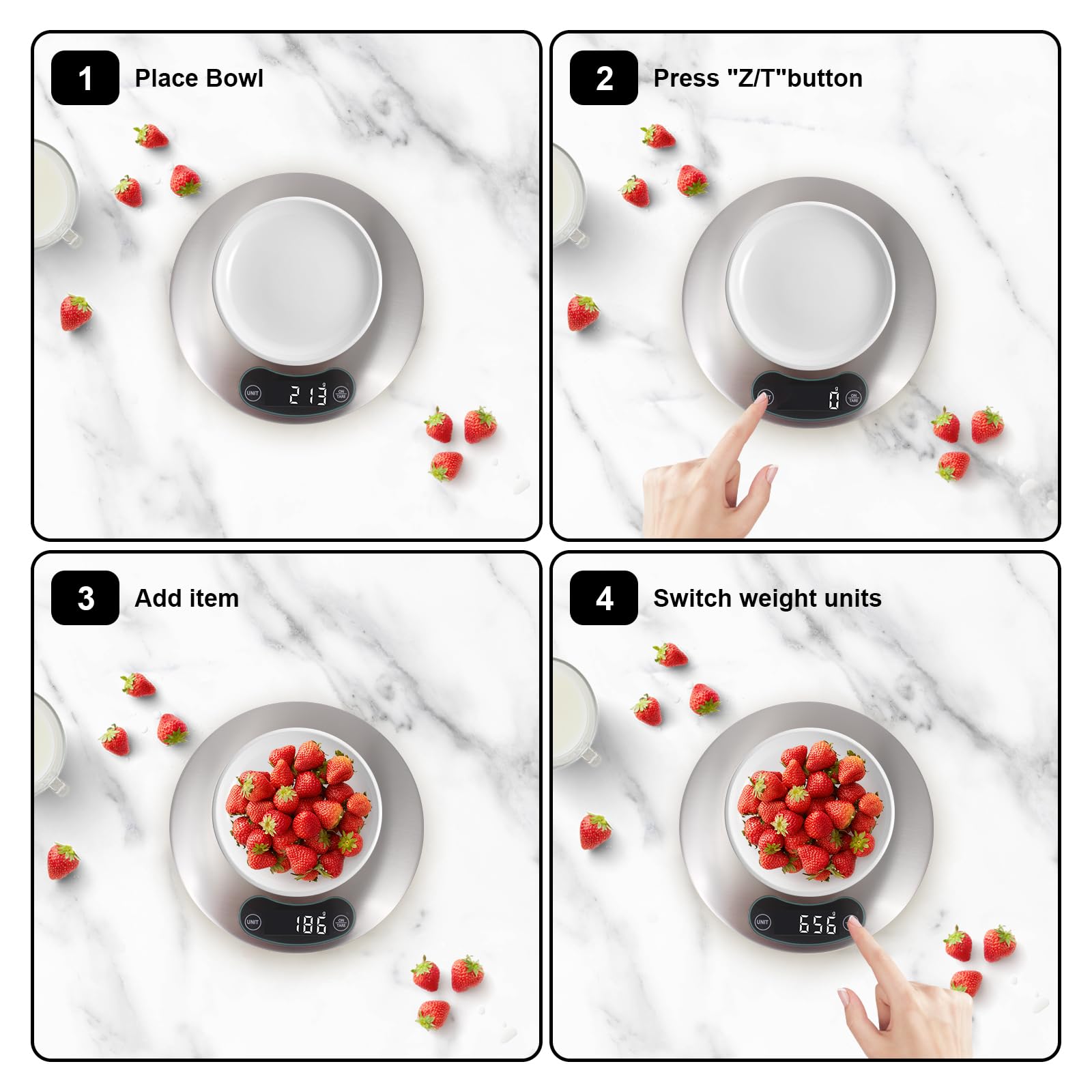 Balance de cuisine numérique de haute précision avec bouton tactile rétroéclairé (gris)