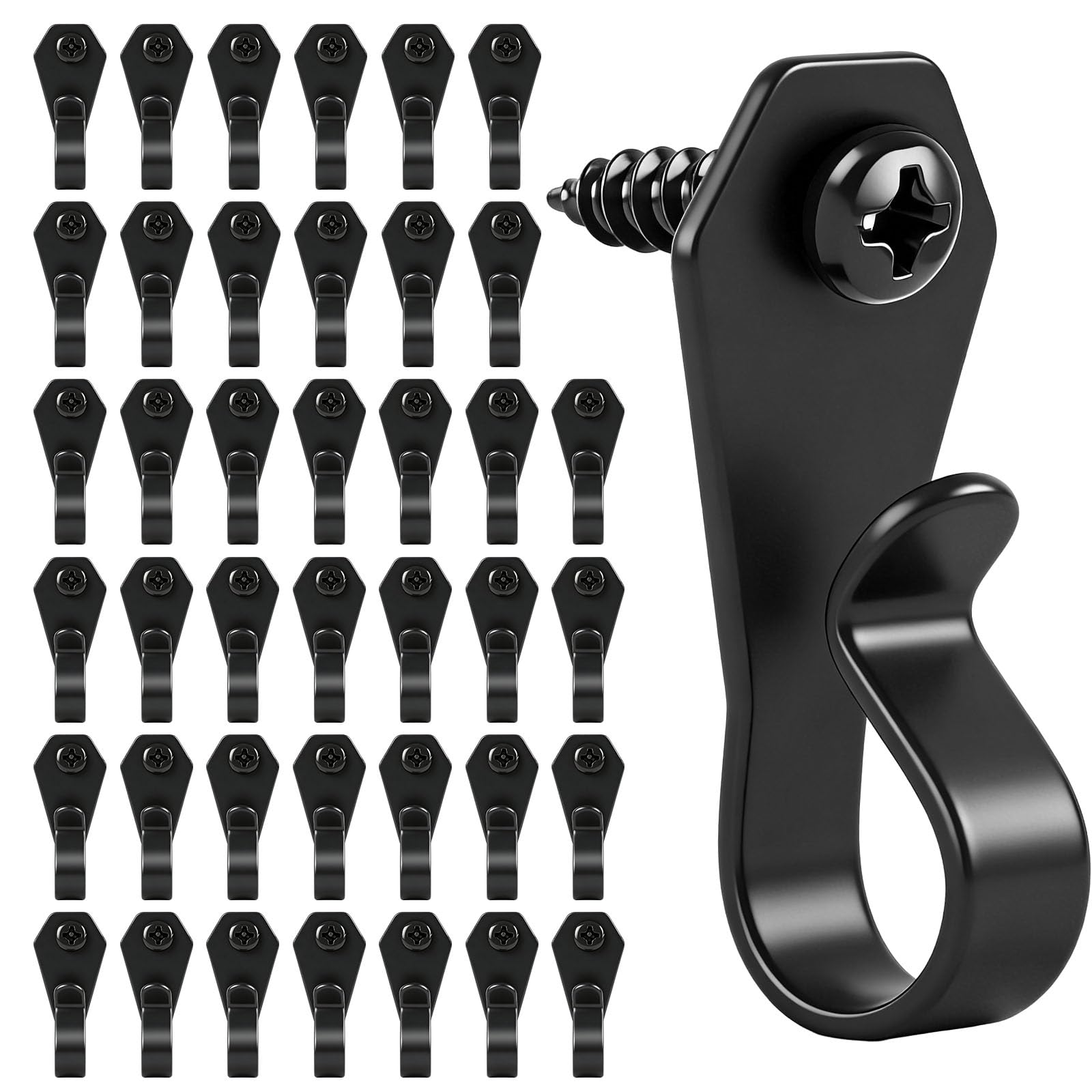 HiGift 40 Pack String Light Hanger Hooks, Stainless Steel Light Clips Black, Outdoor Screw Hooks Rope Light Clips for Hanging Christmas Light, Plants, Party Light Wire and Led Fairy Led Light Clips