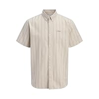JACK & JONES Stripe Shirt Jjdevin-Maglietta a Righe SS, Raggio di Luna