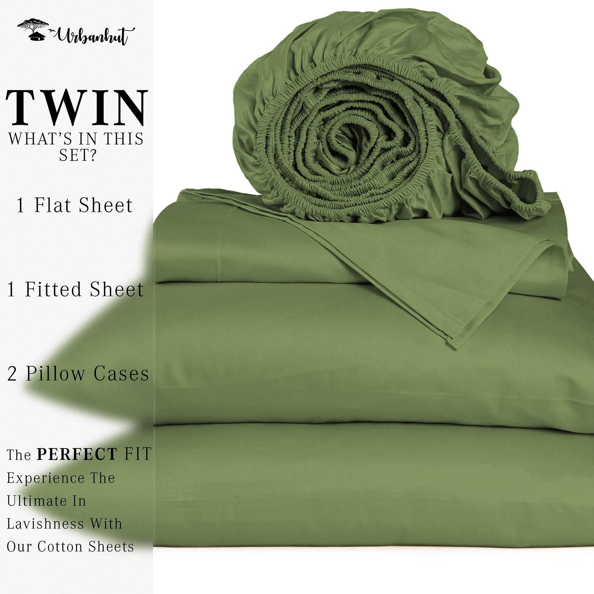 URBANHUT Bettwäsche-Set 4-teilig, 700 Fadenzahl, 100% Baumwolle Satin – Silbergrau, Mit Tiefem Spannbetttuch (Doppelbett)