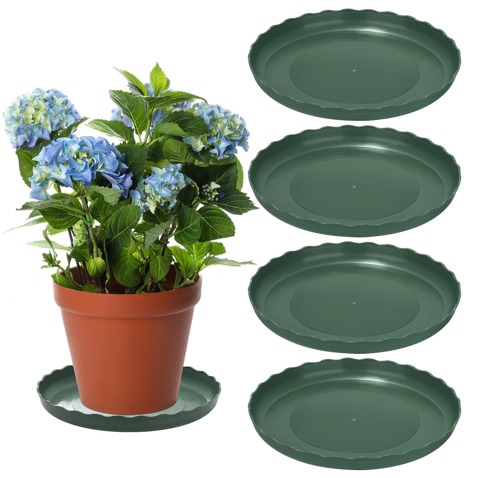 Tuevob Plant Saucer 5 Pack Garden Plater Saucers Flower Pot Drip Trays Plastic Plant Pot tray 30cm Outdoor Indoor Flower Pot Saucer Potted Plant Pot Water Tray Base Indoor Outdoor Plate- Green