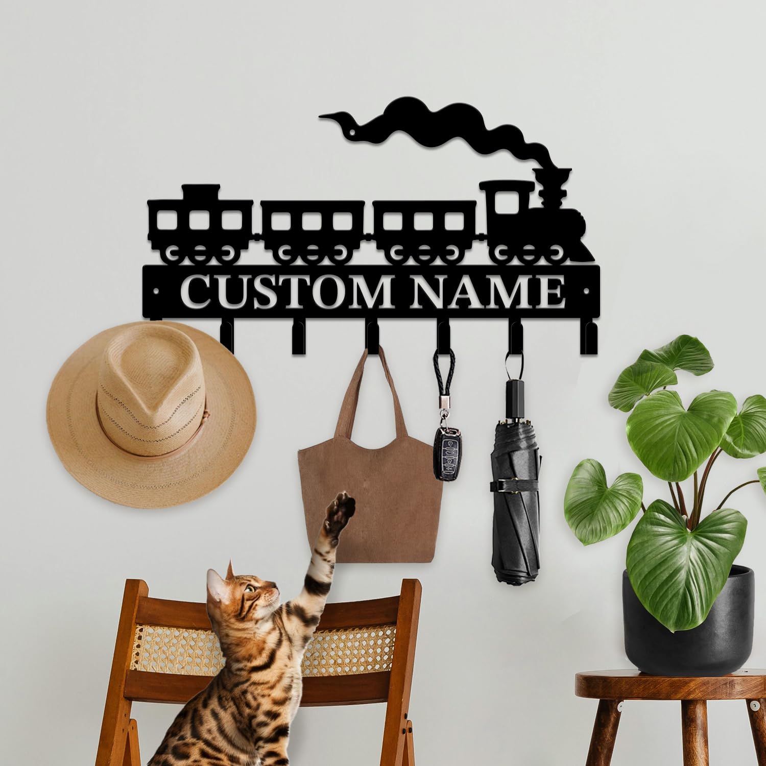 Personalized Train Metal Keys Hooks,Custom Name Metal Train Keys Hooks,Black Metal Train Wall Home Storage Decorative Keys Hooks,Key Holder Hooks for Wall (Style D)