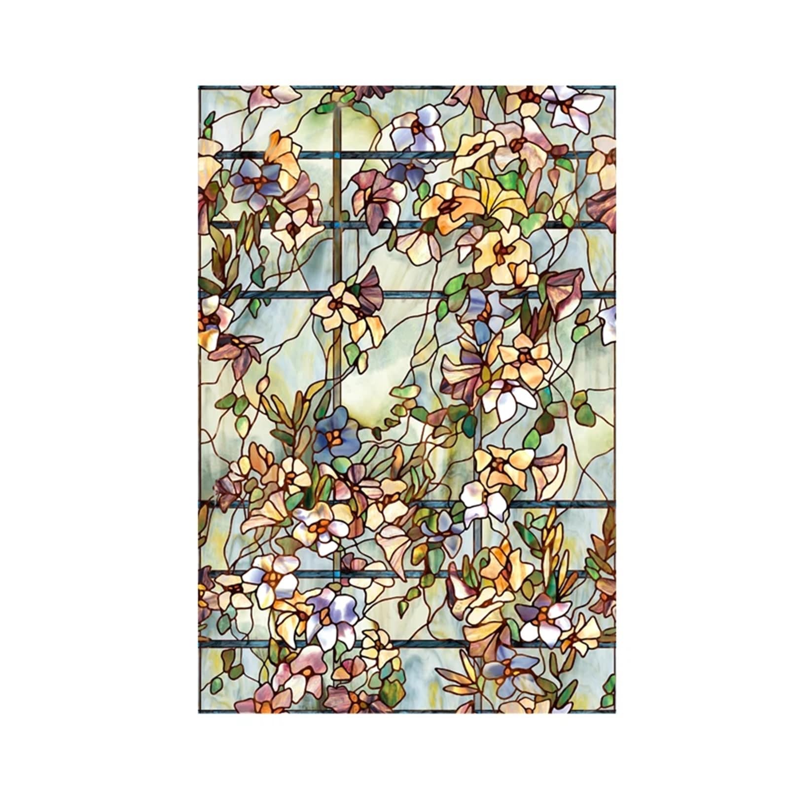 Window Film Retro Flower Window Film Electrostatic Sticker Colored Glass Adhesive Resistant Heat Resistant Door Sticker(60x140cm)