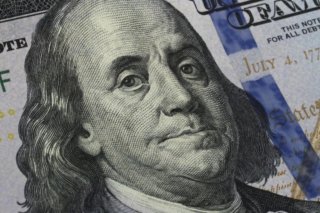 Laminated Closeup Benjamin Franklin One Hundred Dollar Bill Photo Art Print Poster Dry Erase Wall Art 36x24