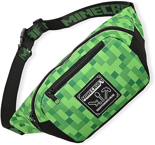Miniatura 6 de Minecraft Fanny Pack Bag para niños, negro y verde Minecraft Creeper Face Fanny Pack bolsa, ajustable