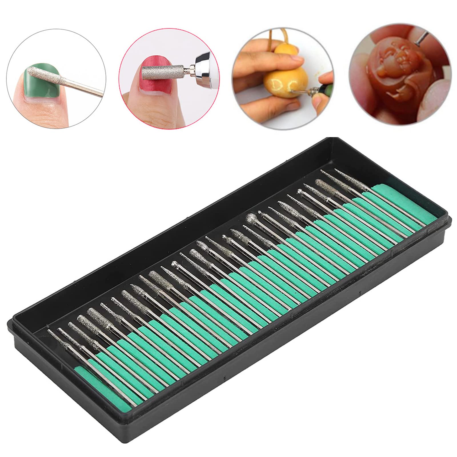 Treki 30pcs Fresas Diamante Mini Brocas de Diamante con 3mm Vástago Fresas Diamantadas Rotatorio de Fresas Taladro de Diamante Herramienta de Broca para Vidrio Piedra Joyería Metal Rotary Tool