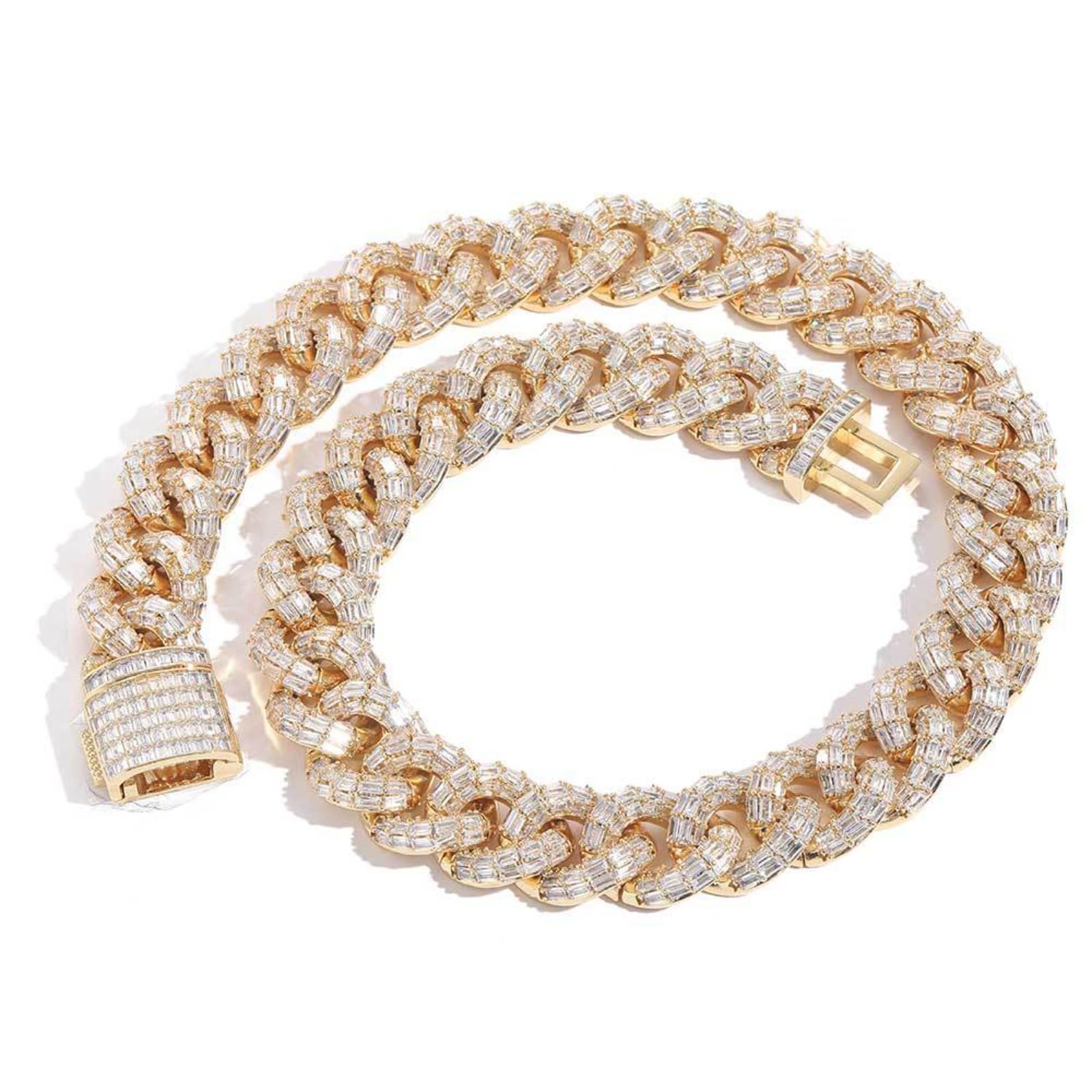 Collana a maglia cubana extra lucida, stile hip hop, massiccia e spessa, 40-61 cm, larghezza 21 mm, catena a maglia cubana Miami ghiacciata da uomo, confezione regalo inclusa