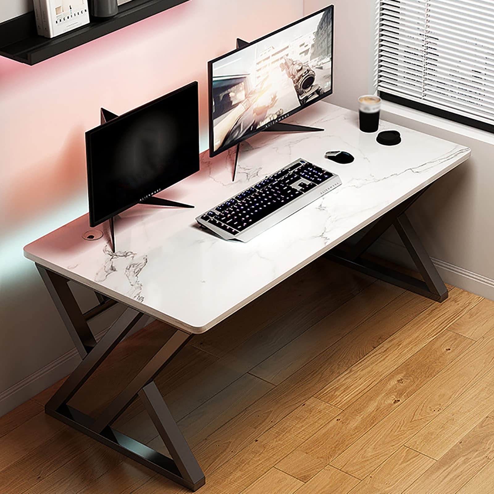 Escritorio ergonómico moderno para juegos, oficina en casa, diseño que ahorra espacio, fácil montaje, color negro, 140 cm, ideal para trabajar y jugar