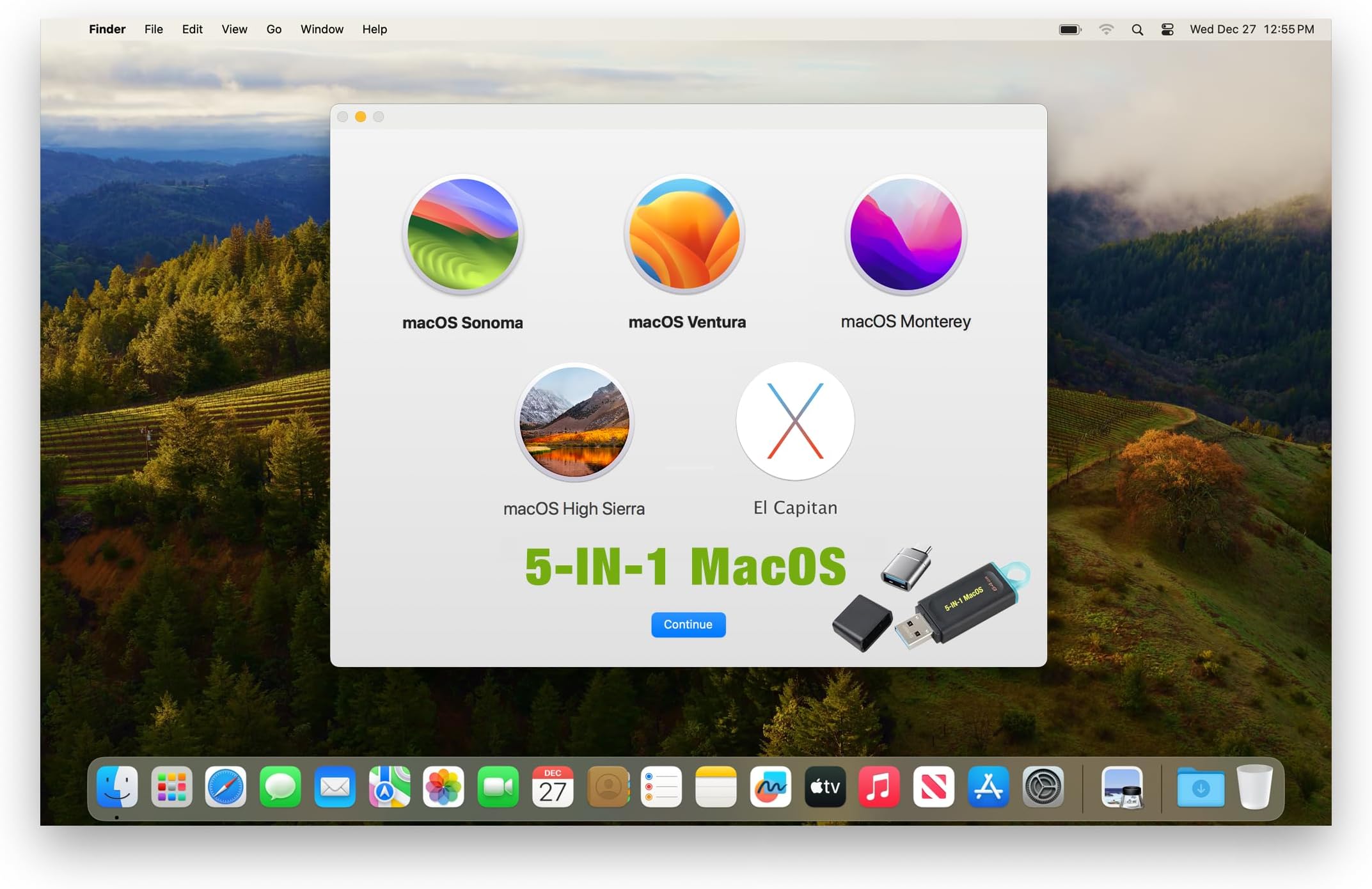 5-IN-1 Bootable MacOS Sonoma 14ใVentura 13ใMonterey 12.7ใHigh Sierra 10.13.6ใEl Capitan 10.11.6, USB Drive 3.2, Reinstall/Recovery/Restore Mac OS X