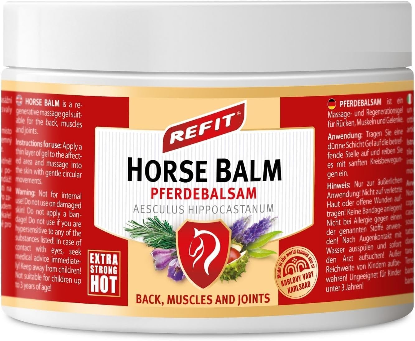 Refit Horse Balm Extra Fort HOT XXL 500 ml – Très Chauffant avec Arnica de Montagne, Gel Antidouleur, Arnica, Gel Efficace contre les Douleurs, Effet Immédiat et Durable, Pour le Dos, les Muscles
