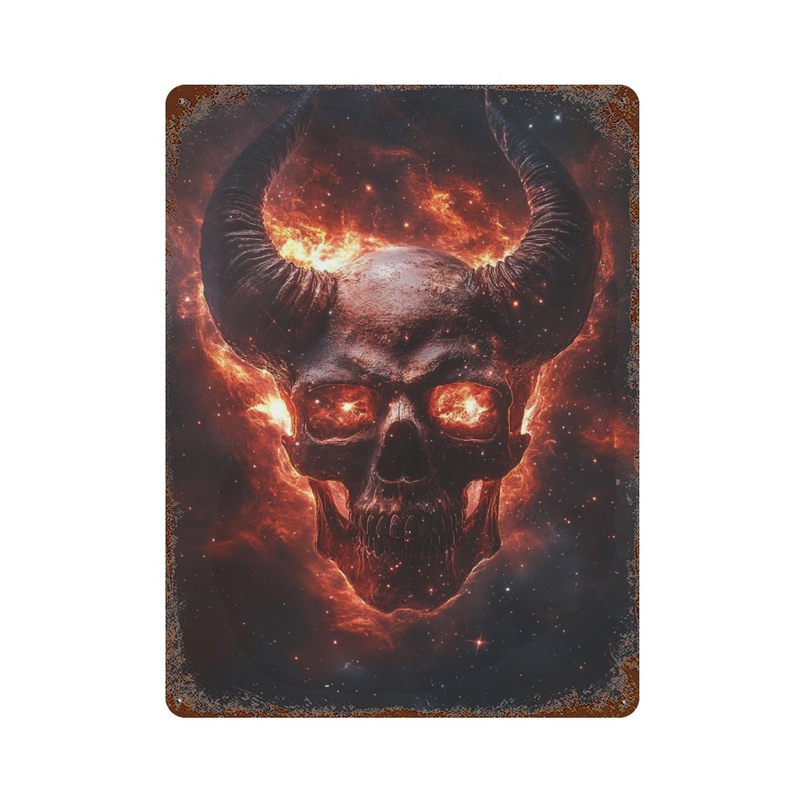 Devil Skull Galaxy Art Print Rust Effect Tin Sign 15.7"x11.8", Retro Wall Decor for Patio, Garden Room And Bar Decor