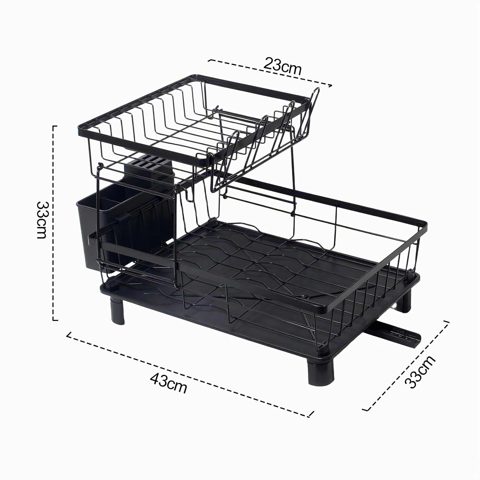 Theo&Cleo Escurreplatos para Vajilla, Escurreplatos de 2 Niveles, Portaplatos con Salida Giratoria de 360° y Bandeja Escurridora, Ahorrador de Espacio para la Cocina (Negro-L)