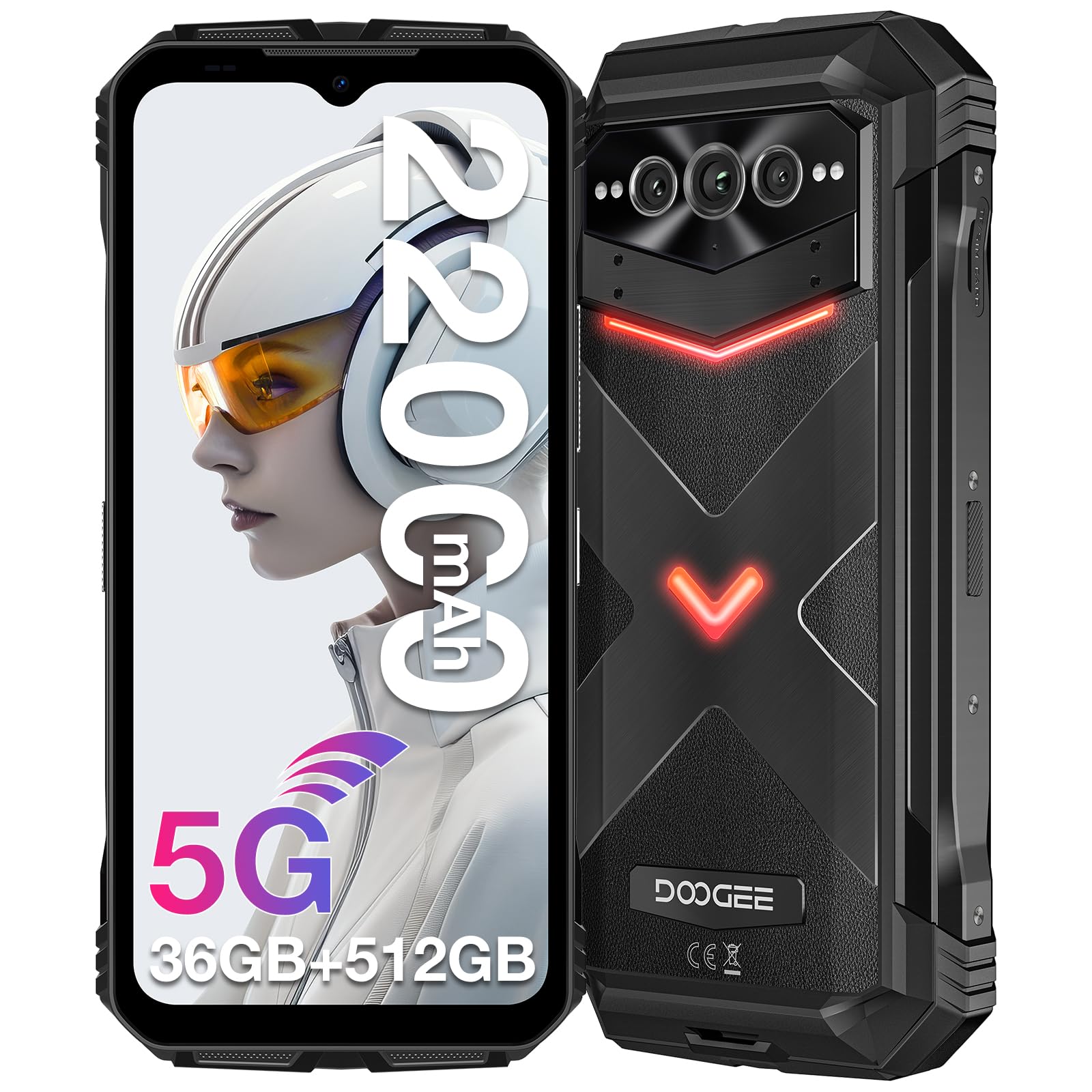 DOOGEE VMAX Plus Outdoor Handy Ohne Vertrag 5G, 512GB ROM 36GB RAM 22000mAh 6,58'' FHD+ 120Hz Outdoor Smartphone Android 14, 200MP+32MP+20MP Nachtsichtkamera Dual SIM/WiFi 6/Fingerabdruck/NFC/IP69K