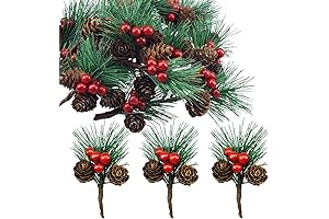 Artificial Christmas Holly Picks with Pinecones, Berries, 20 Branch