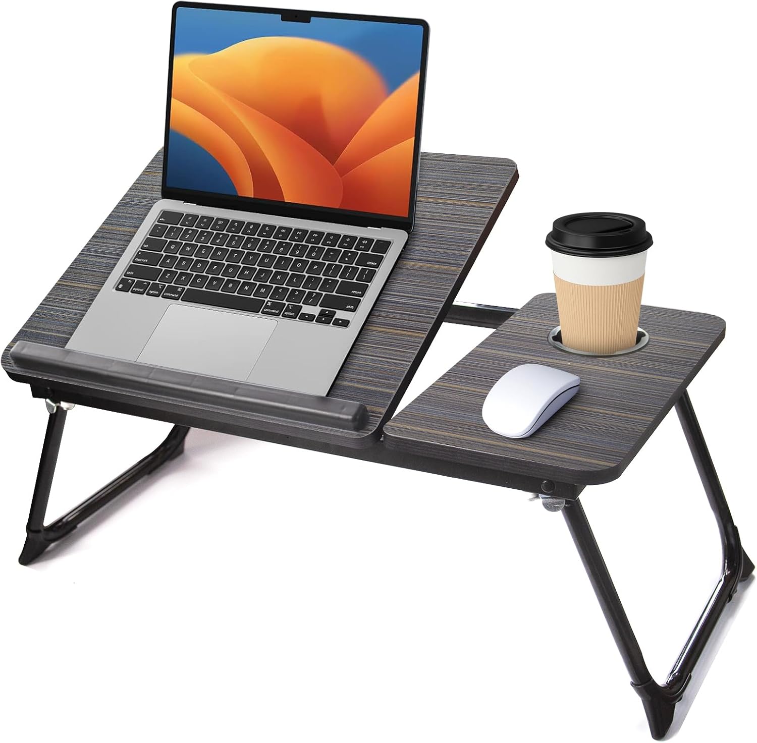 Lap Desk for Couch/Sofa/Floor, 5-Angle Adjustable Bed Desk with Foldable Legs &Cup Holder, Light Weight Bed Tray Table for Writing/Eating/Reading, Portable Laptop Stand for Adults, Kids Black