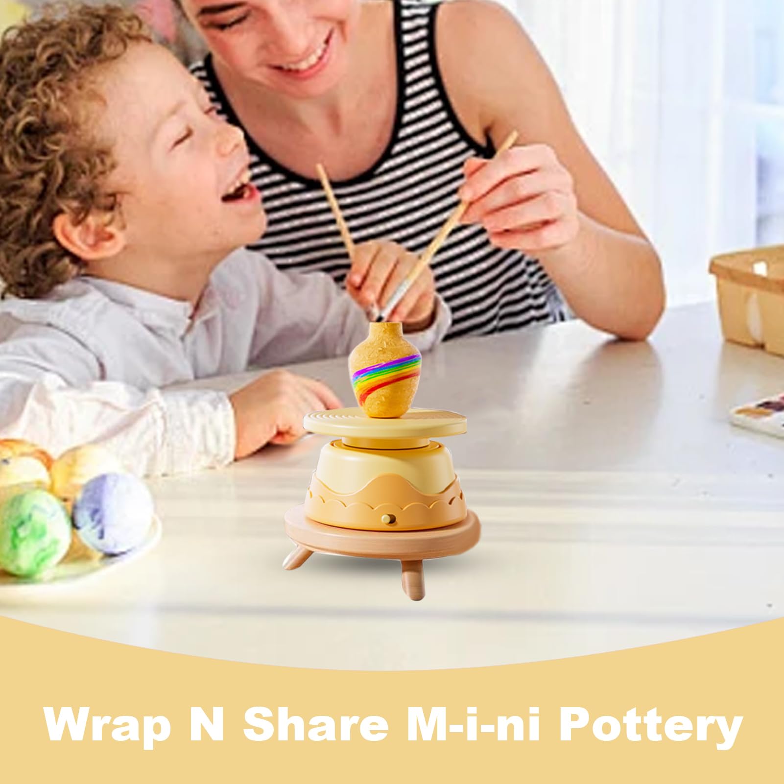 Pottery Kit, Clay Wheel, Air Dry Sculpting Set, Handmade Ceramics Tools, Beginner Craft Supplies for Adults and Kids, Creative Art Project, Studio Activity 5.12x5.12x5.91 Inch