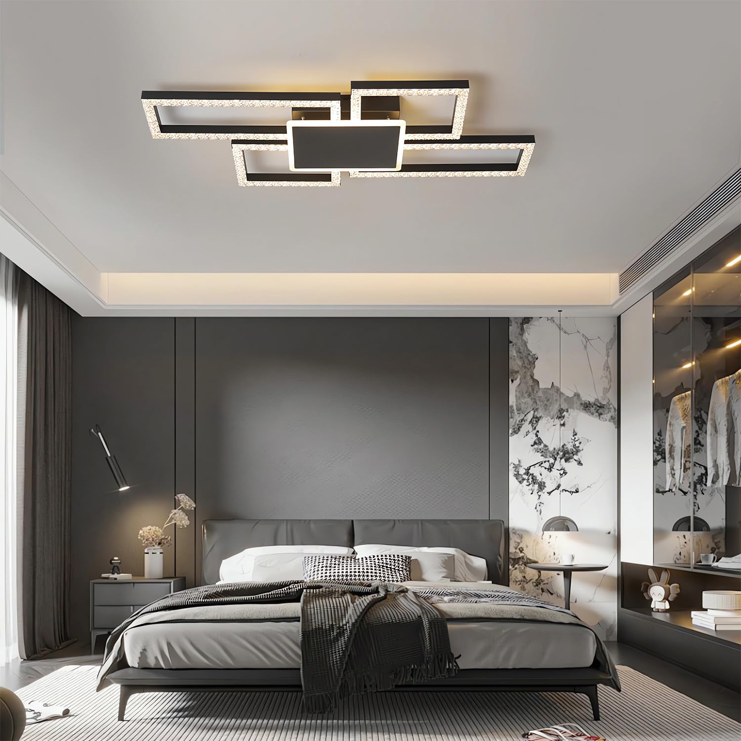 Kwadratowa Lampa Sufitowa LED 75W Czarna z Regulacją Jasności 5 głowic