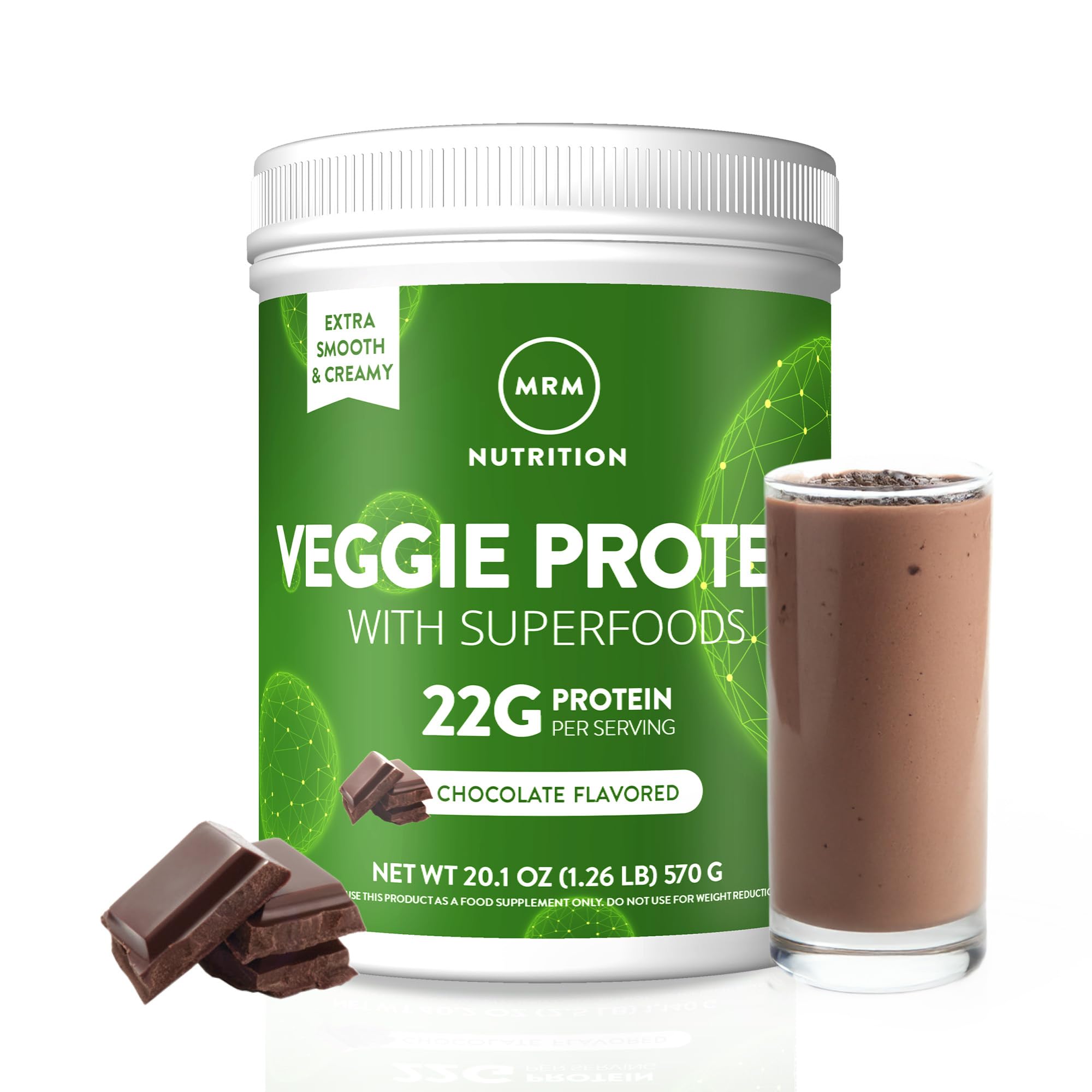 MRM Nutrition Veggie Protein with Superfoods - 22g of Protein - 15 Servings Chocolate 1.26 Pound (Pack of 1)