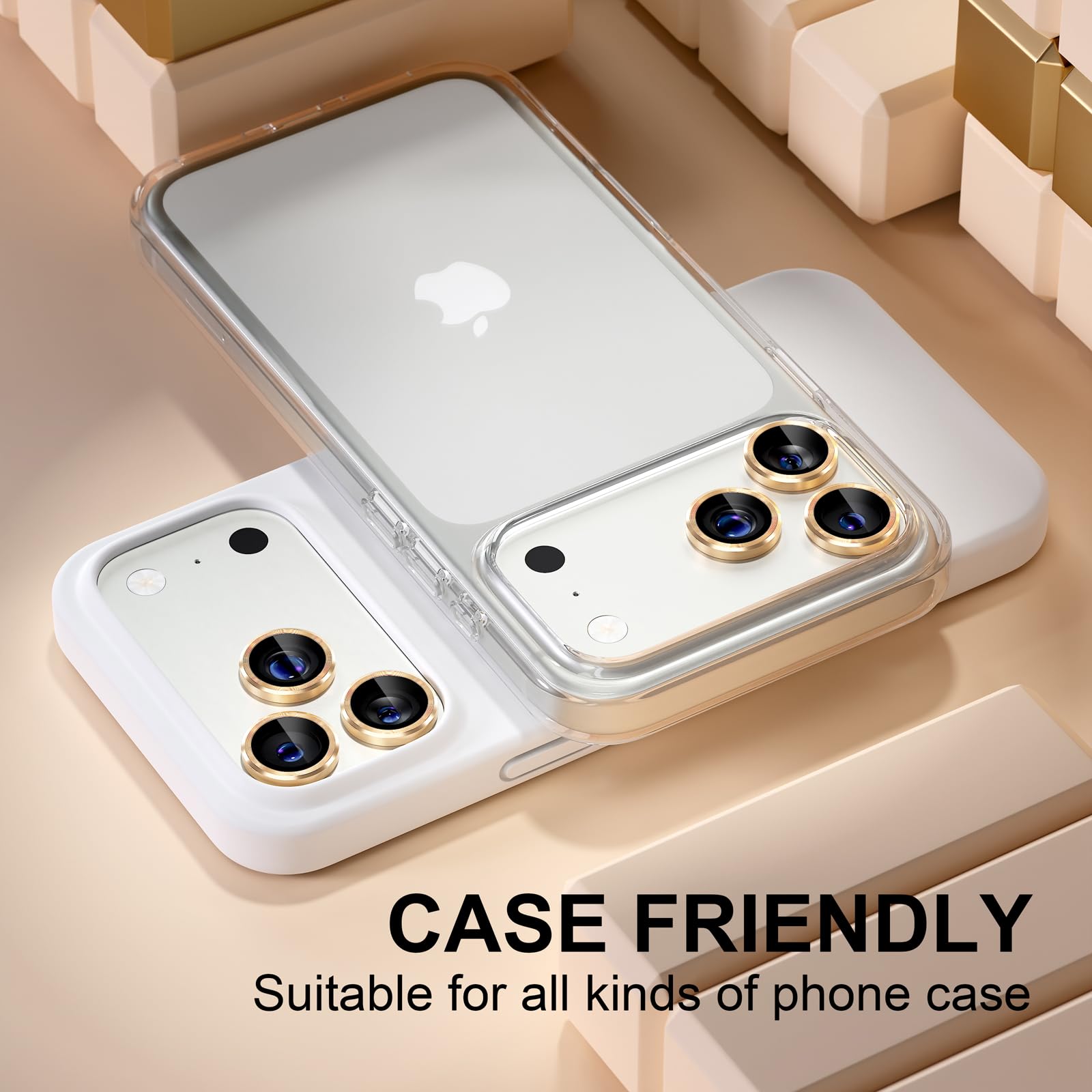 Misea Protector de lente de cámara compatible con iPhone 17 Pro/iPhone 17 Pro Max, protector de pantalla de vidrio templado Ultra-HD, protector de pantalla de anillo individual de metal, accesorios de