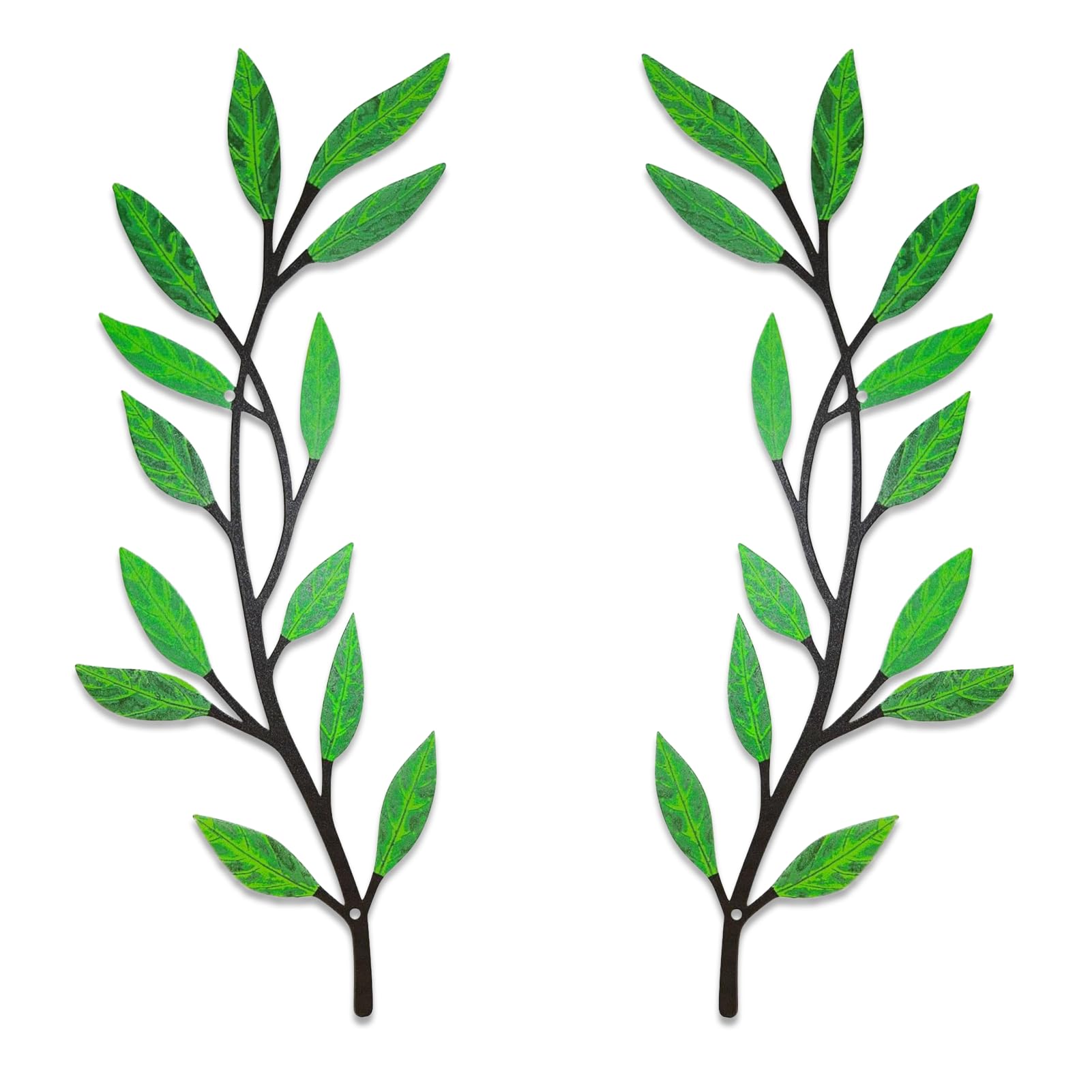DUOOLN 2 Pcs Metal Tree Leaf Wall Decor, Long Iron Scroll Vine Art,Rustic Hanging Sign Branches Sculpture, for Above Door Living Room Office Indoor Outdoor Decoration Christmas Housewarming- Green