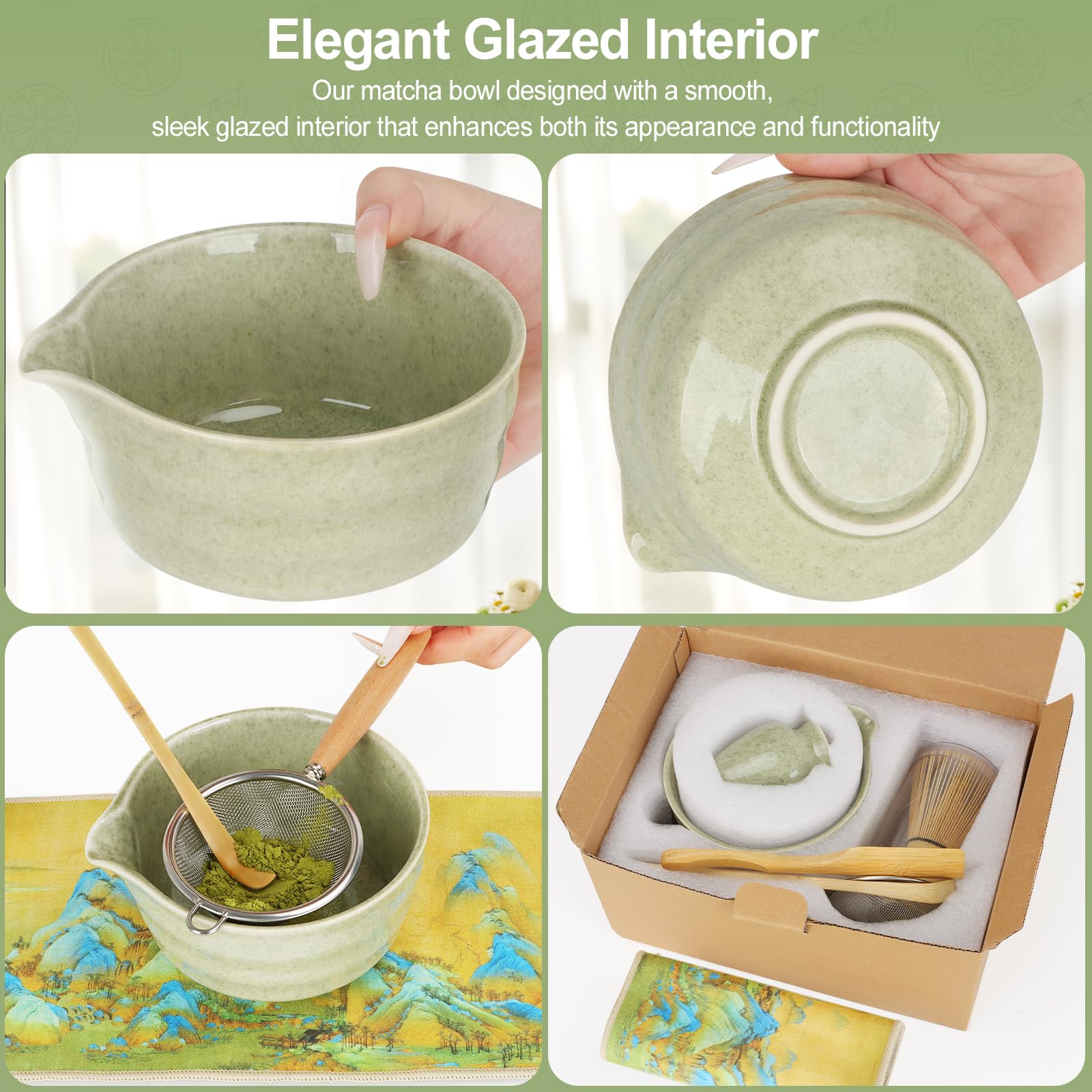 HuiJuKeJi Matcha, set per matcha, ciotola per matcha, con beccuccio
