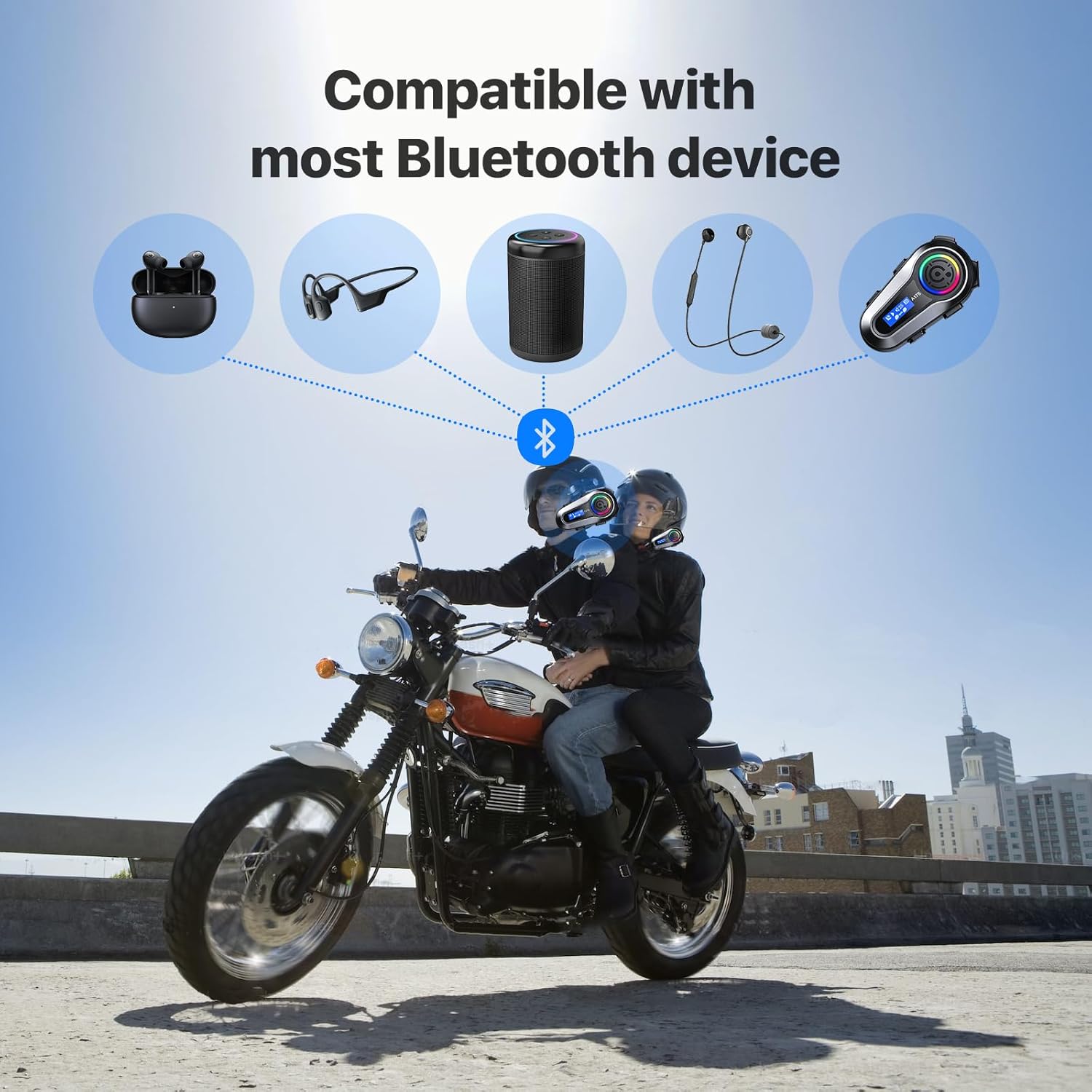 Motorcycle Bluetooth Headset 2 Riders Intercom Headphone Motorcycle Helmet Speakers with Noise Cancellation&Music Sharing for Motorcycling Riding Skiing Climbing
