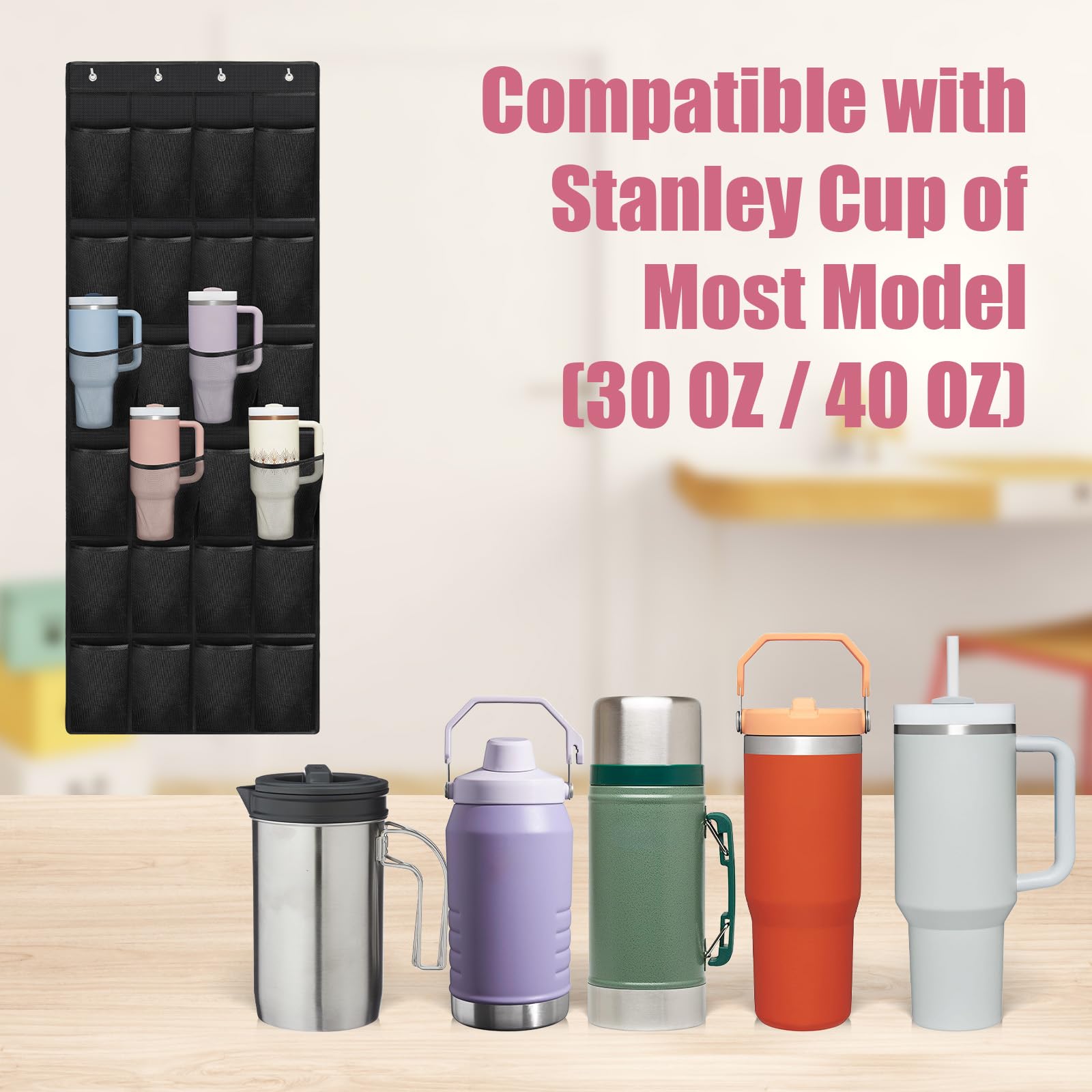 Mity rain 24 Pockets Cup Organizer for Stanley Cup Tumbler, Hanging Design