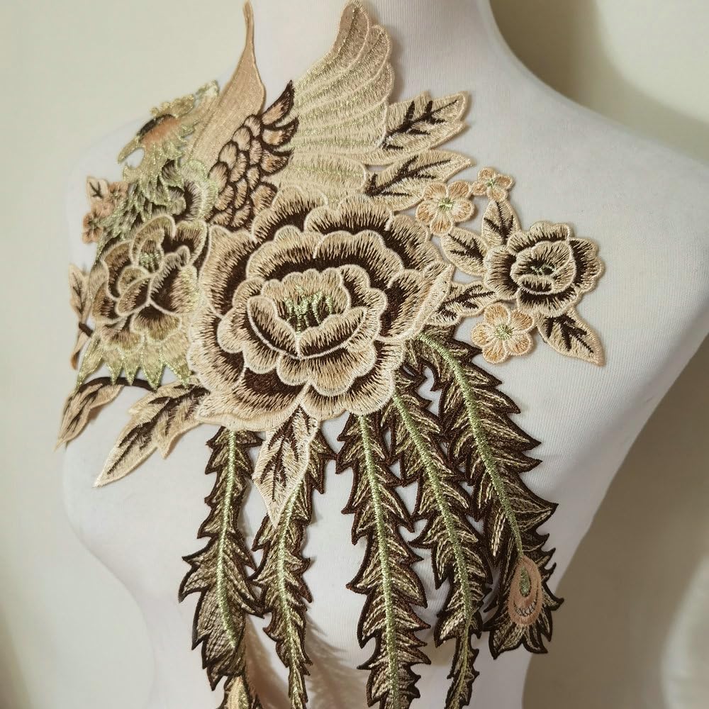 1pcs Peacock Embroidered Lace Applique Patches Scrapbooking Embossed Sewing (Blue E)