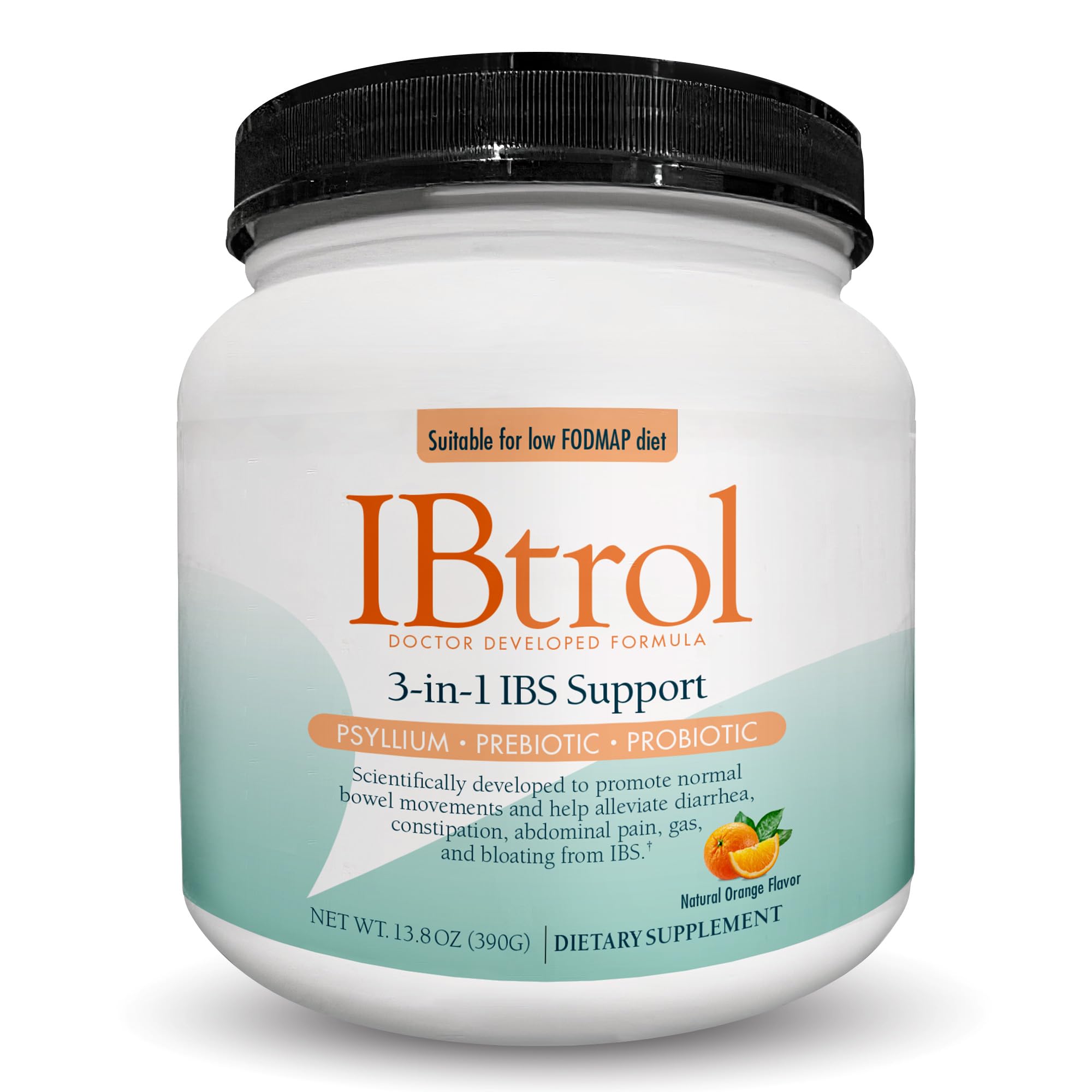 IBtrol® 3–in–1 IBS Gut Health Supplement with Psyllium, Prebiotic and Probiotics, Manages IBS Symptoms, Gas, Bloating, Diarrhea, Constipation, Abdominal Pain 60 Servings (Natural Orange Flavor)