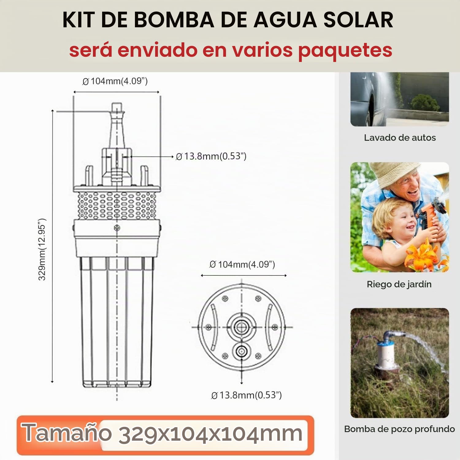 DCHOUSE Bomba Solar 12V para Pozo Profundo, Bomba Sumergible 96W con Panel Solar 100W, Ideal para Riego y Suministro de Agua