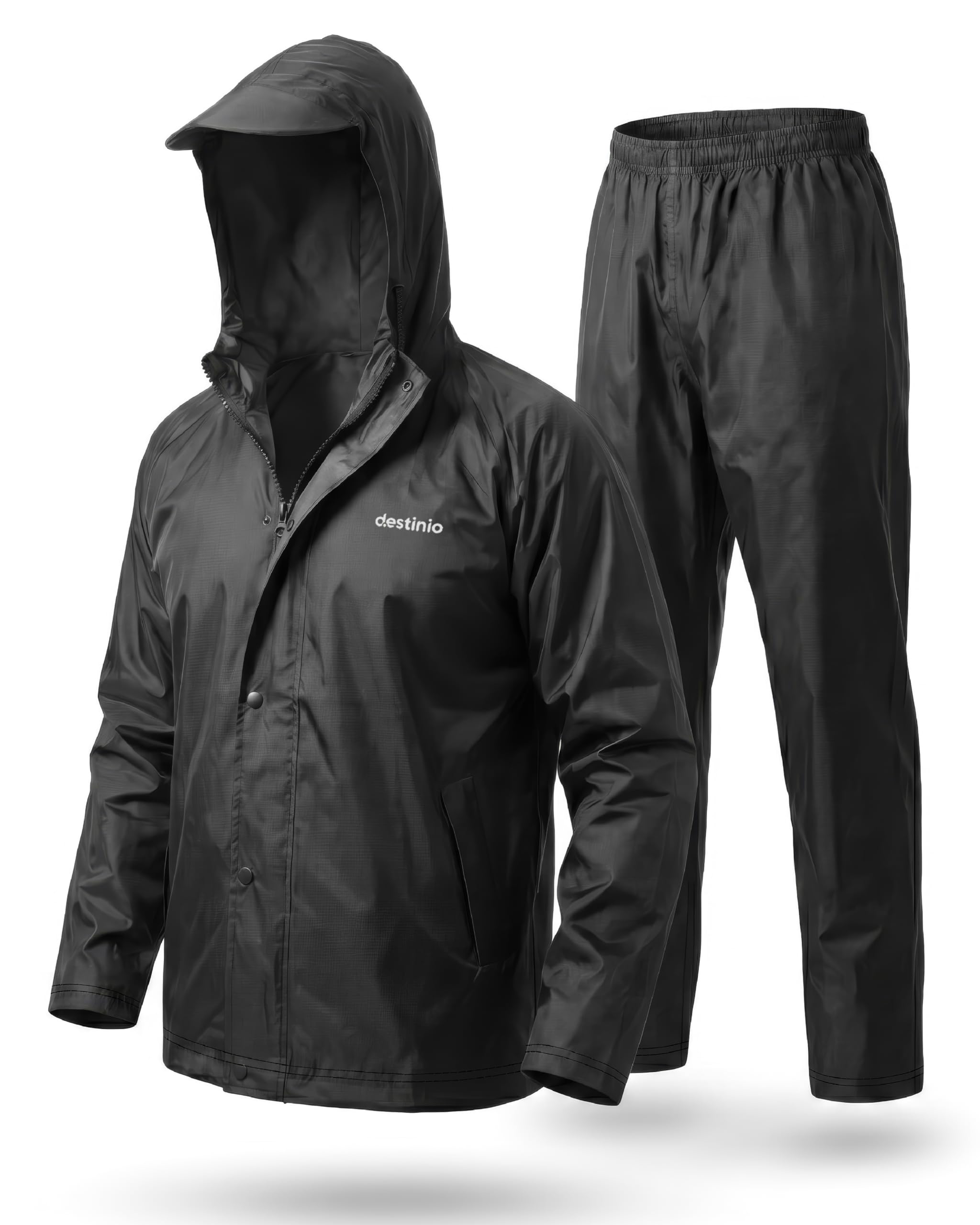 Rain Suit for Men & Women Waterproof Jacket & Trouser Set, Polyester Raincoat with Hood, Double Flap Zip, Lightweight Durable Rainwear for Bike Riding, Travel & Outdoor Use-image-2