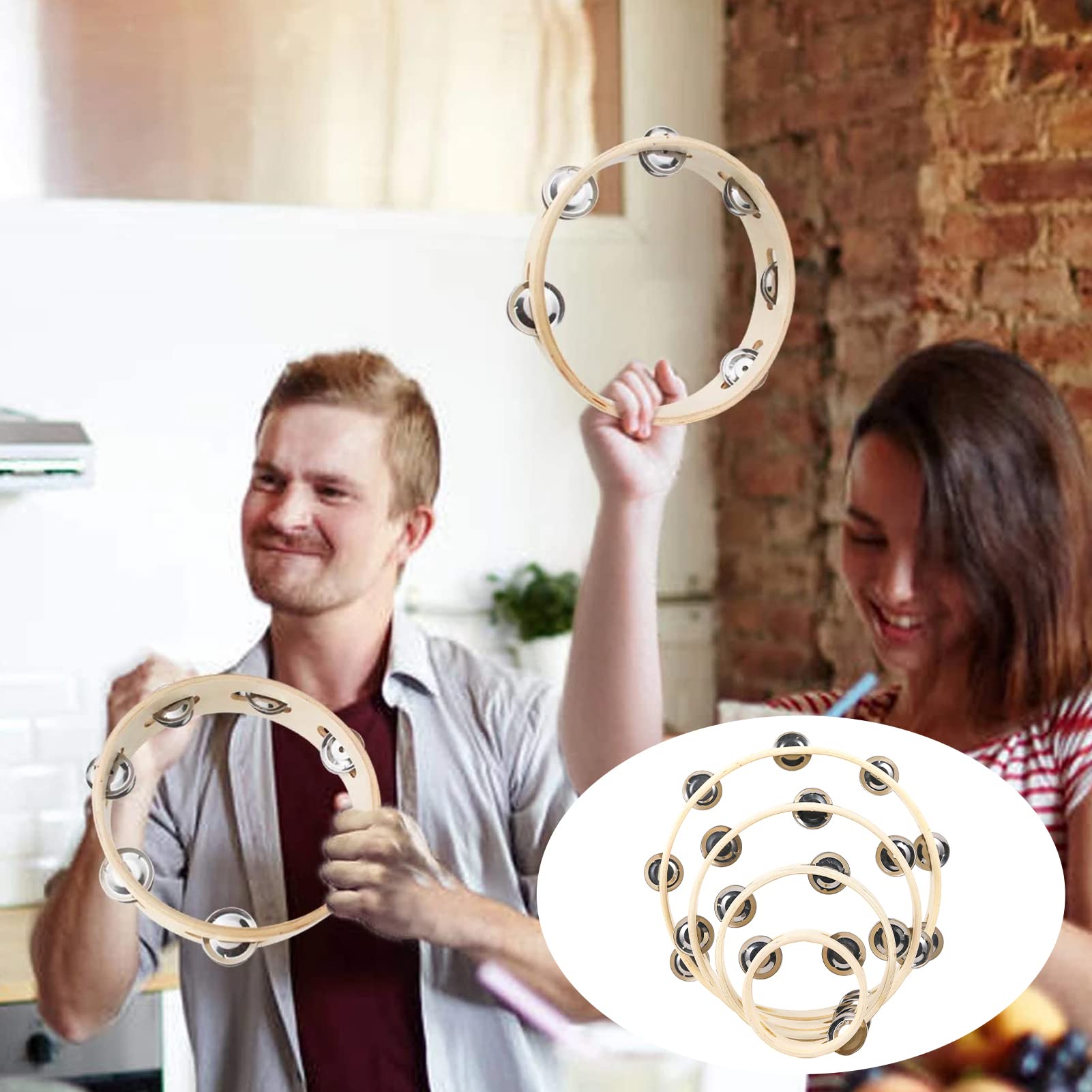 Qkbuza Tamburine Set - 6 Stück Handtrommeln Mit Glöckchen