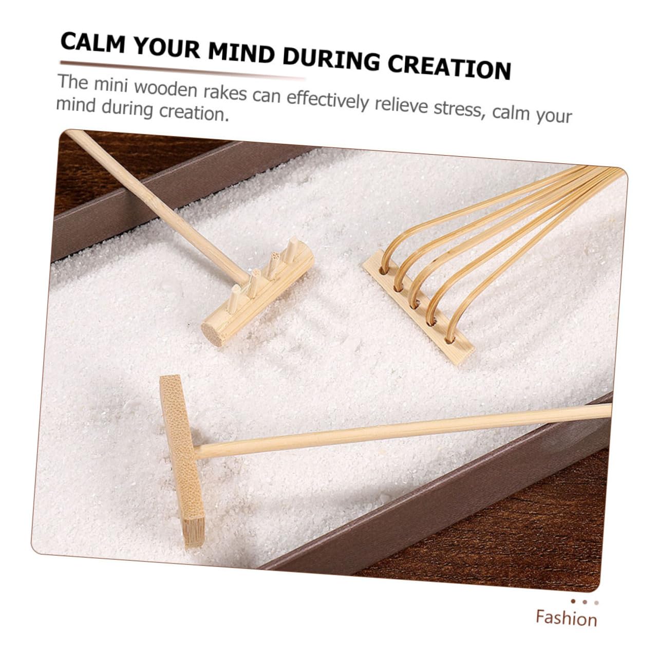 FAVOMOTO 4Pcs Sand Rake Tools Set Mini Rakes for Zen Garden Sand Painting and Desktop Meditation Includes Gear Rake Four Prong Rake Five Prong Curved Rake and Sand Pusher