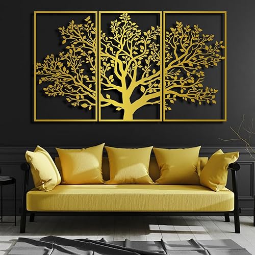 Arte de pared de árbol de la vida, decoración de pared de 3 piezas, arte de pared de árbol de metal, decoración de pared de árbol de metal, letrero