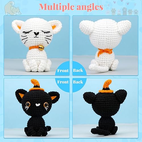 Miniatura 5 de Pnytty Kit de ganchillo para principiantes, kit de animales de ganchillo, kit de 2 piezas de ganchillo para principiantes de gatos, kit de tejer con