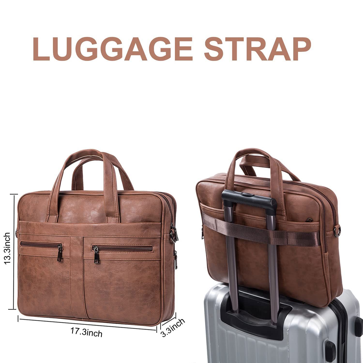 Seyfocnia Borsa Messenger Uomo In Pelle – Borsa Per Computer 17,3" Da Lavoro E Viaggio, Marrone, 7 Tasche E Tracolla Imbottita - 2