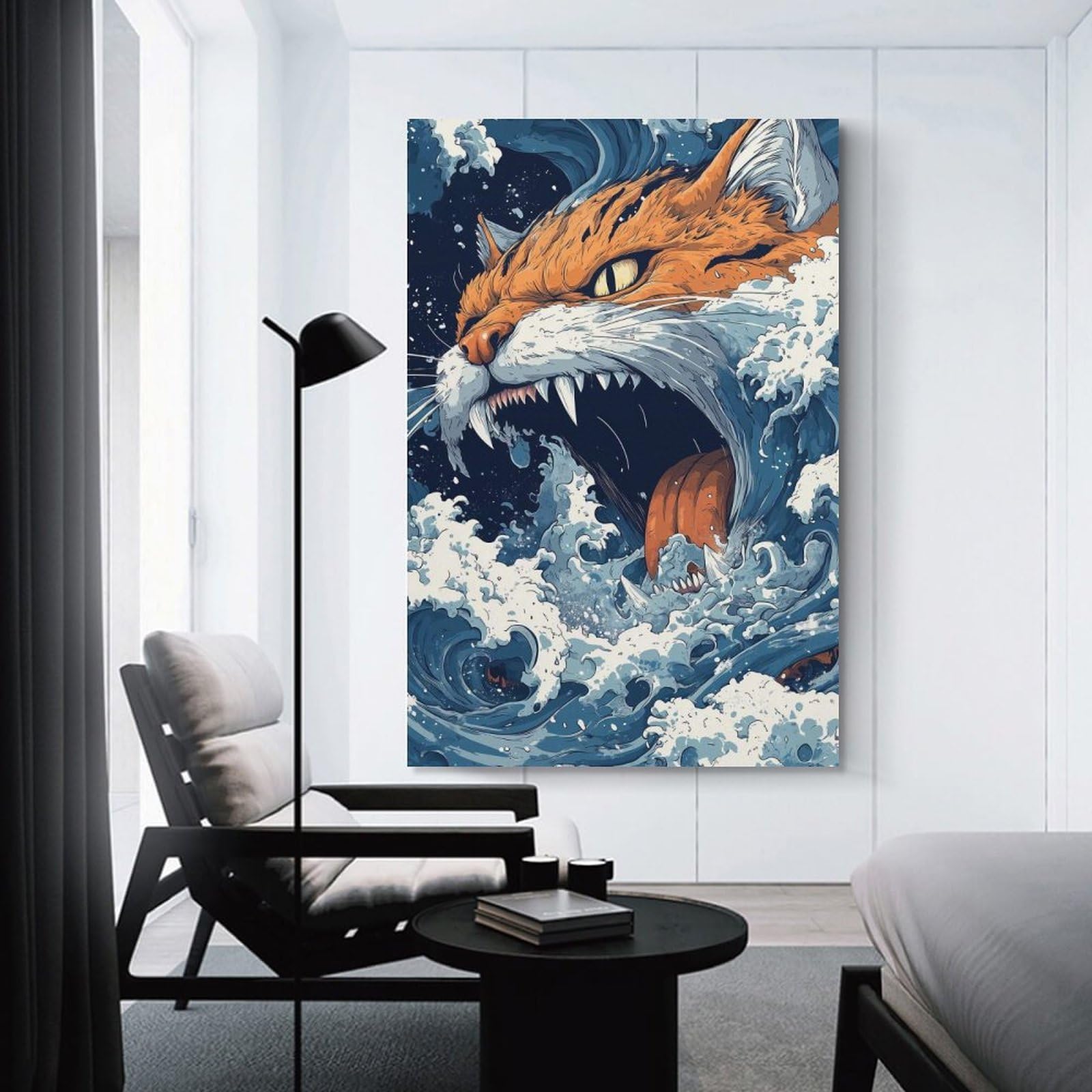 Junmoney Cat in The Waves Hanging Wall Art, 20x30inch(50x75cm), for Home Walls, Creative Rooms Or Shared Spaces, A Flexible Wall Accent for Shared Spaces