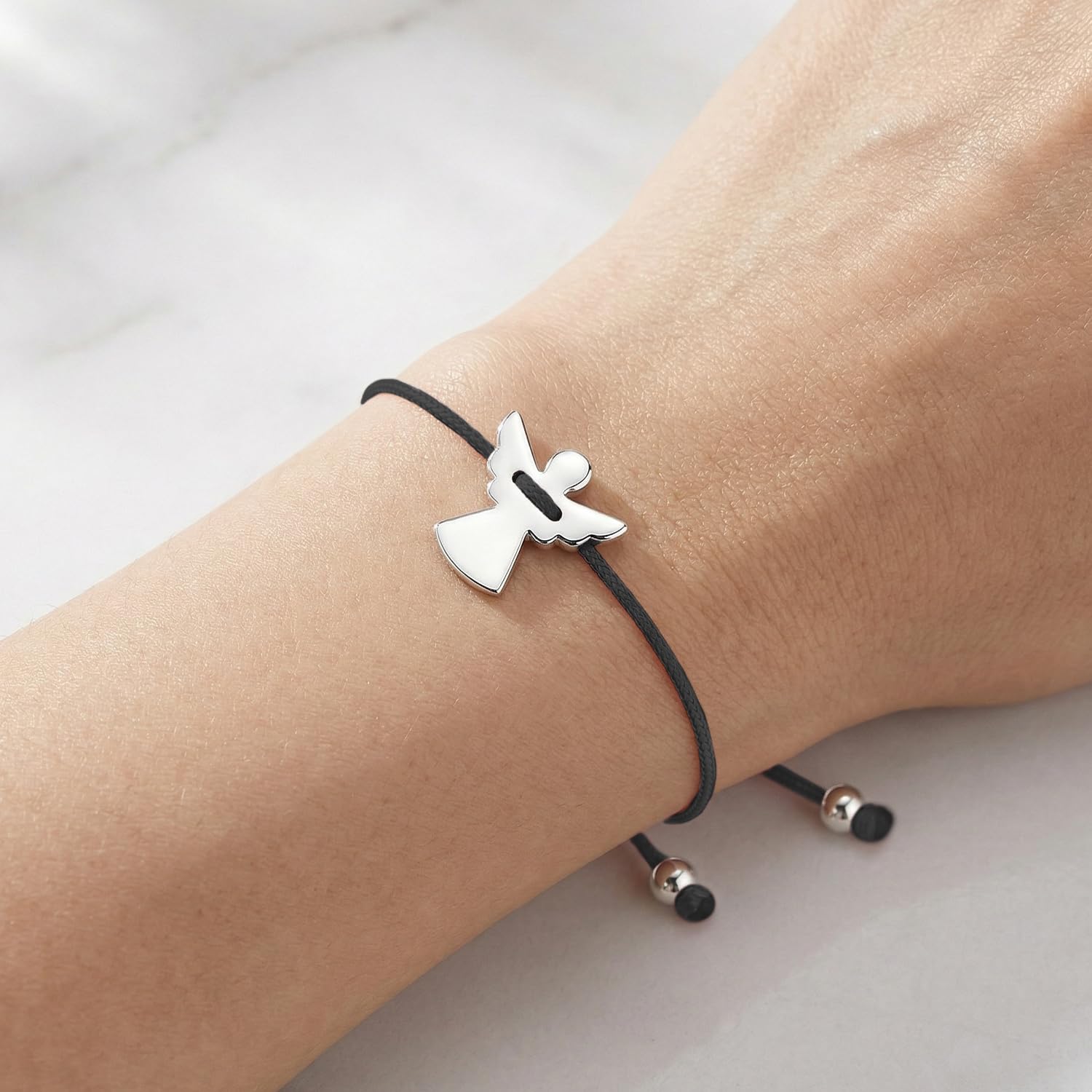 Bracciale Angelo Custode per Uomo e Donna, Braccialetto Portafortuna in Corda Intrecciata Nera, Regalo di Amicizia, Regolabile