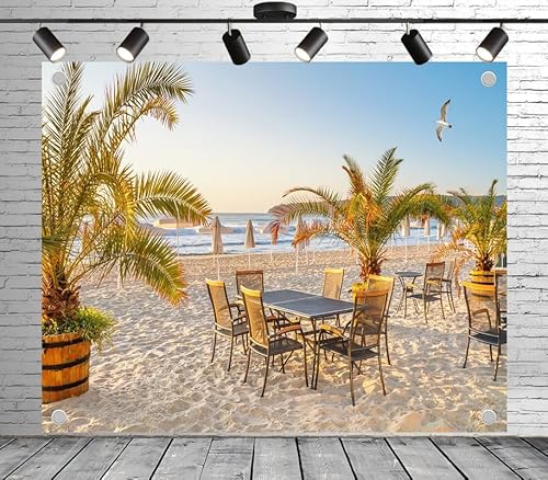 Heepico 12x10ft Tropical Beach Dining Backdrop – Golden Sand, Palm
