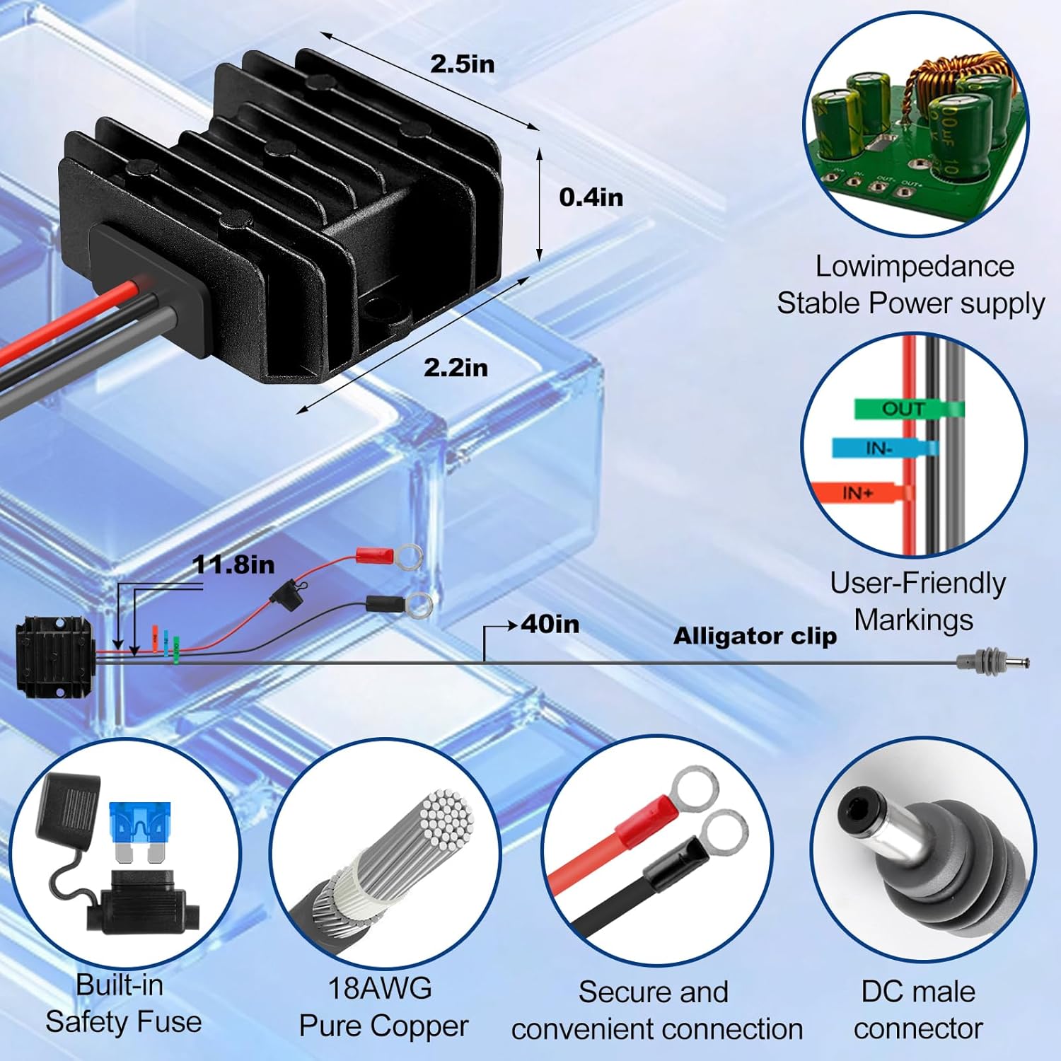 Starlink Mini 12V Adapter, DC 12V Power Cord for Starlink Mini Power Supply 12V/24V(9-28V) Step Up to 30V 3.5A Conversion Kit with 40IN DC Male Plug for Truck RV No Worry About Voltage Drop or Rise