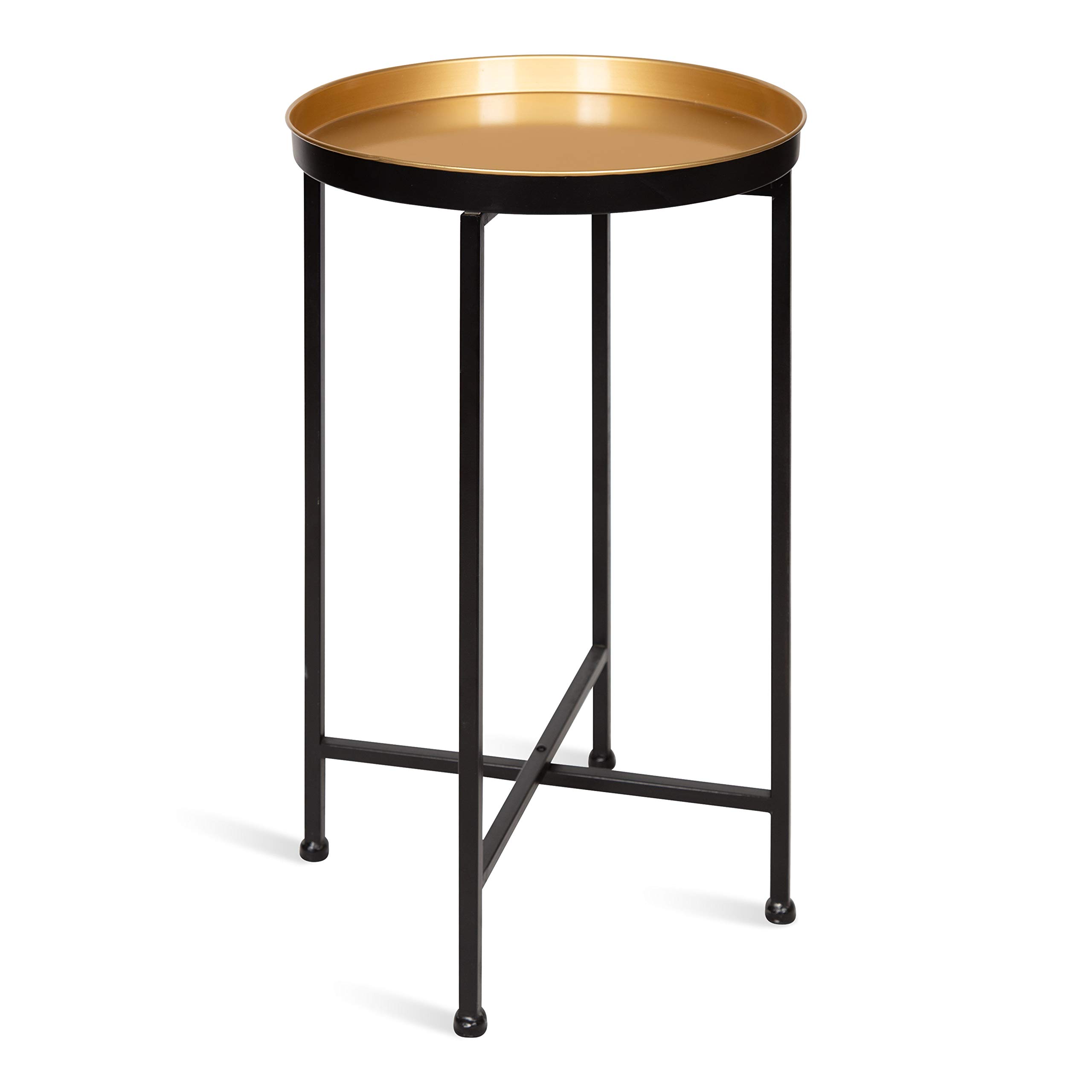 Kate and Laurel Celia Round Foldable Tray Accent Table, 14" x 14" x 25.75", Black and Gold, Modern Minimalist Design and Detachable Magnetic Tabletop