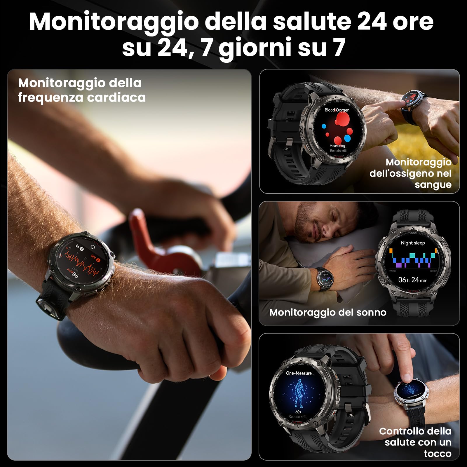 KOSPET Tank T4 Smartwatch Uomo, Acciaio Inox Completo, GPS a 6 Satelliti & Mappe Offline, 10ATM Subacqueo 45m, Batteria 50 Giorni, Chiamate Bluetooth, Monitor Salute 24/7, 1.43",Android & iOS Nero