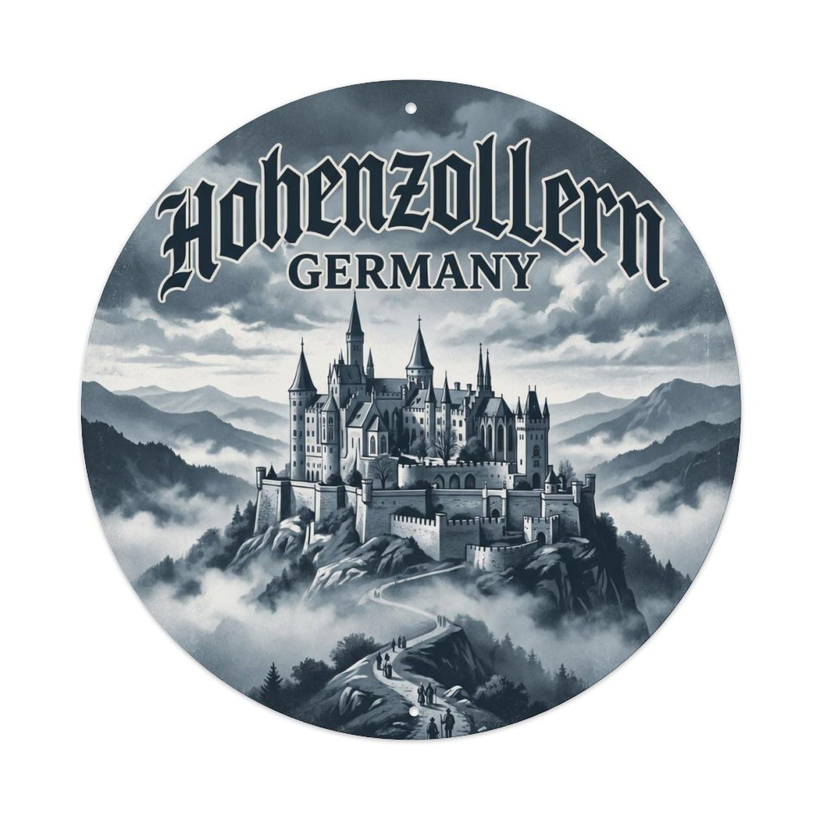 Vintage Travel Hohenzollern Germany Swabian Metal Tin Sign Plaque Wall Decor for Cafe, Club, Garden Round Metal Poster 8x8Inch