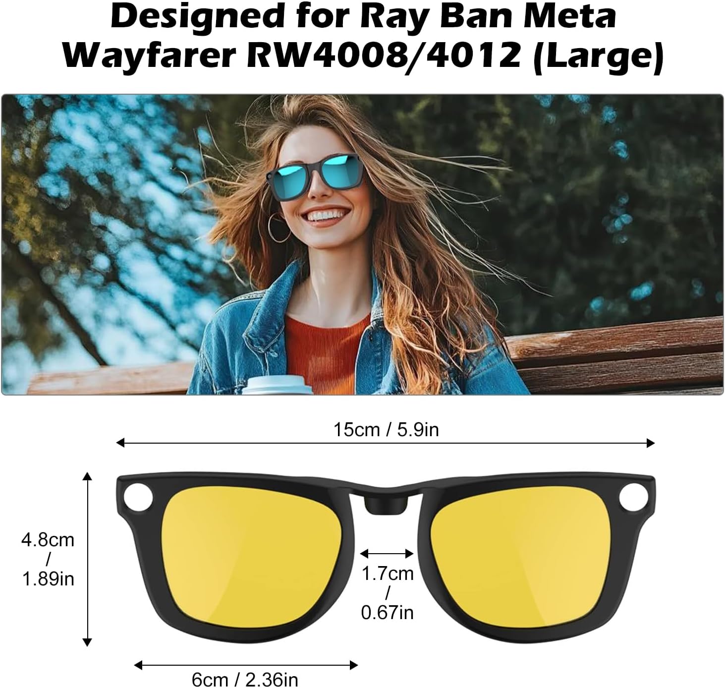 2Pcs Polarized Clip for Ray-Ban Meta Wayfarer & Gen 2 (RW4008/RW4012, L Size, 53-22), Discoloration Clip for Meta Wayfarer Gen 2 UV Protection, Smart Glasses Polarized Lens Set (Black Gray+Green)
