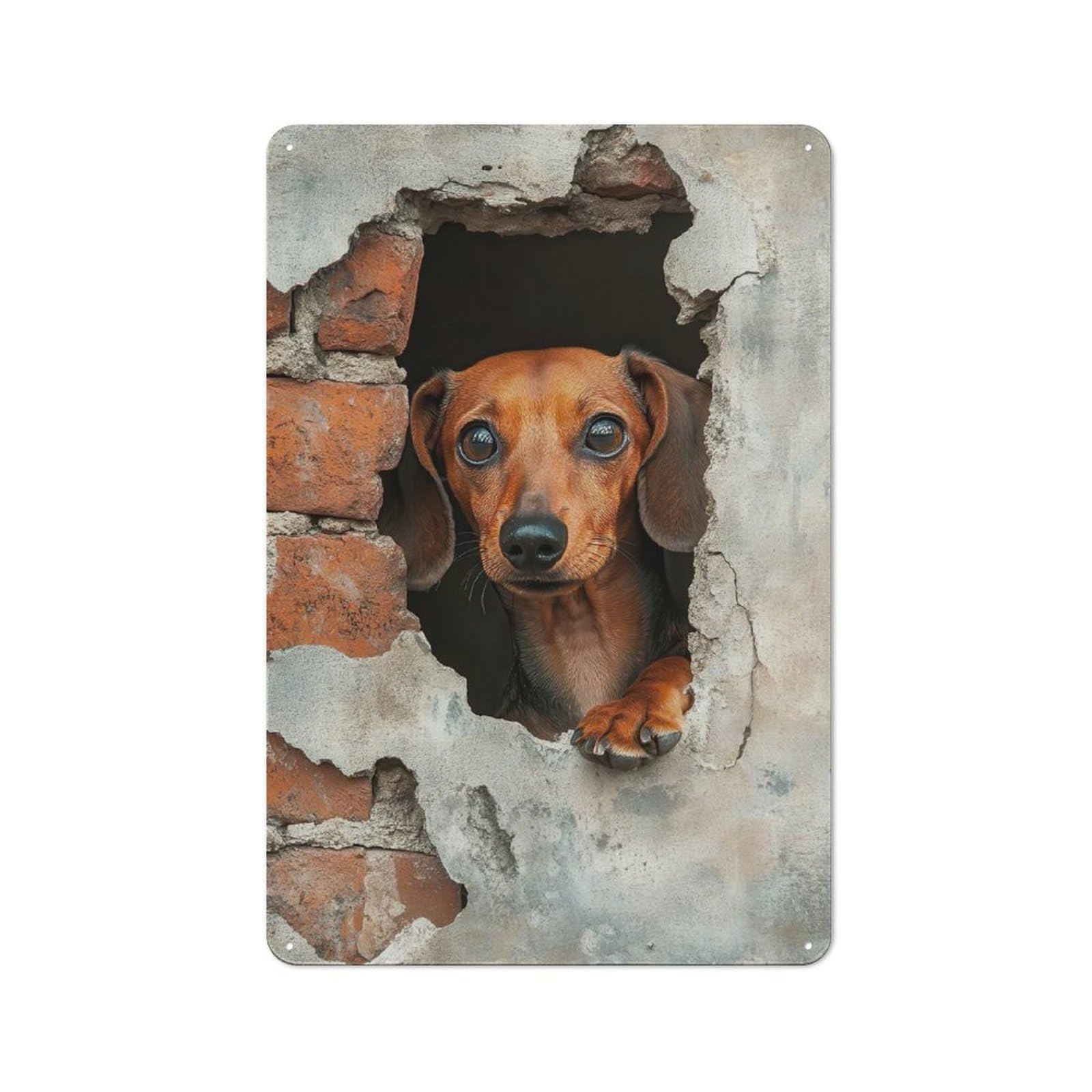 Junmoney Dachshund Peeking Through Hole Wiener For Man Cave Or Games Room, Retro Tin Sign 30X20cm, A Christmas Gift For People Styling Man Cave And Games Room