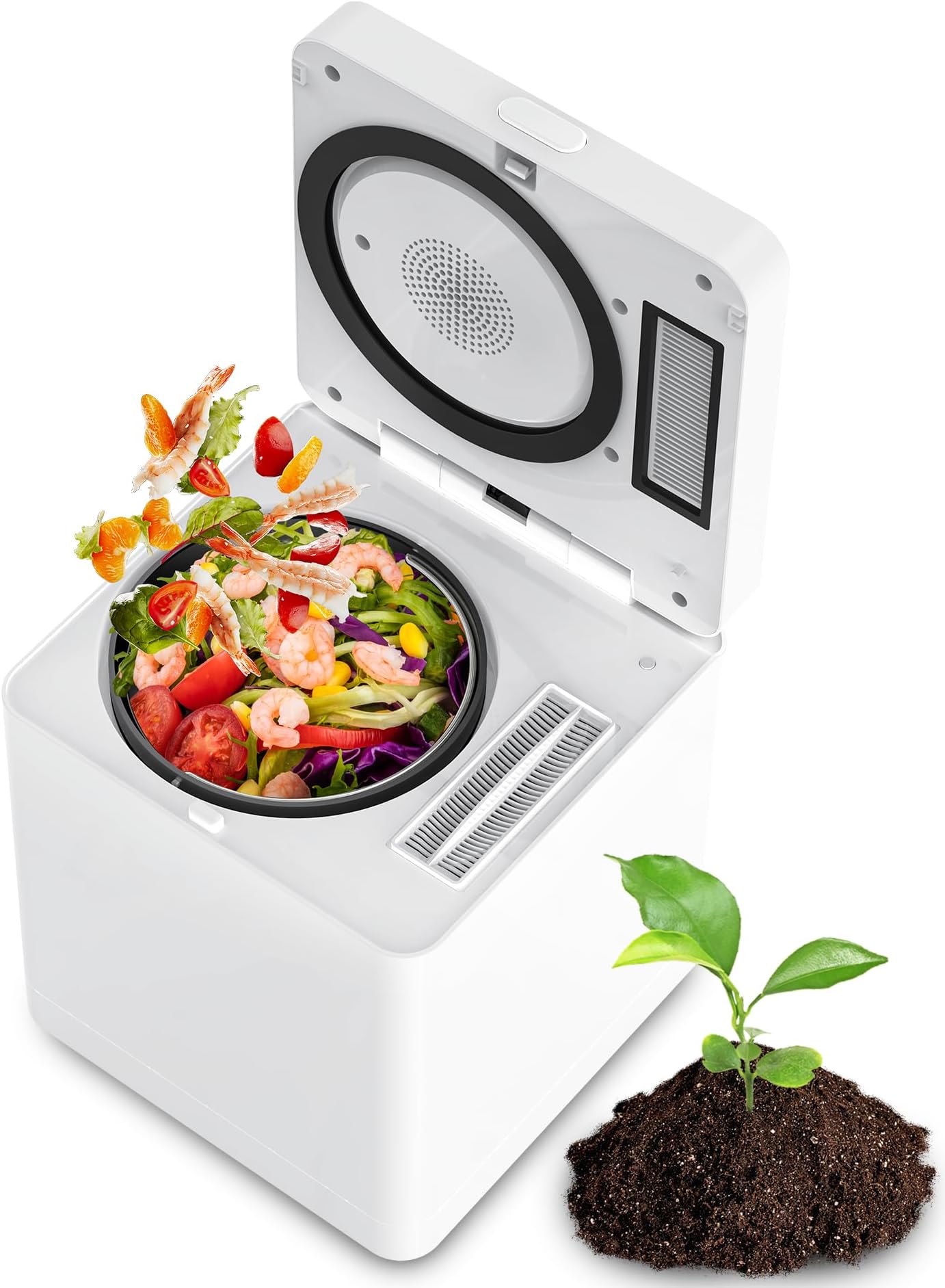 Electric Composter for Kitchen, 3L Compost Bin, Odorless/Auto-Cleaning/LED Display, Countertop Smart Compost Machine, Turns Waste into Dry Fertilizer